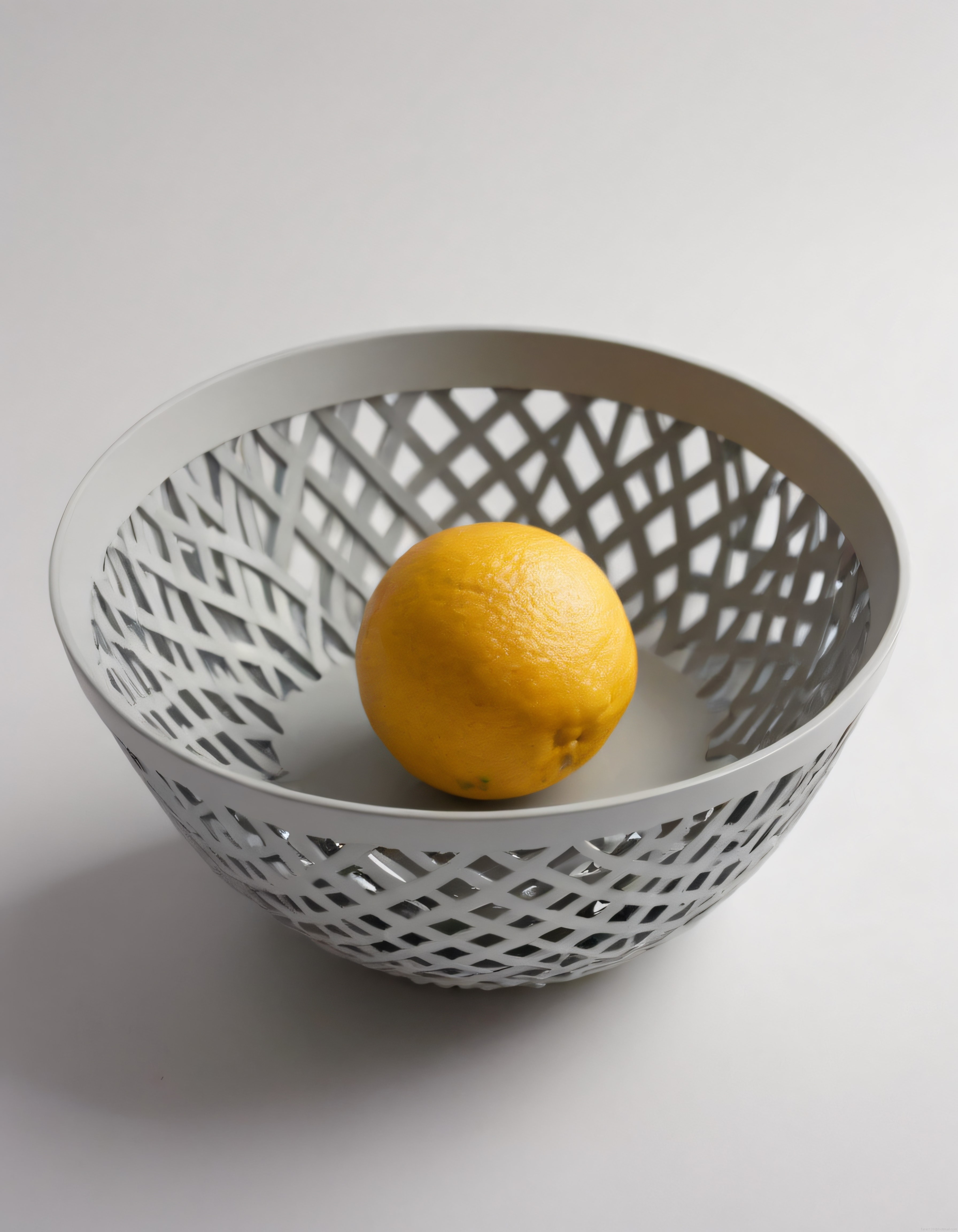 Beyaz Desenli Kasede Tek Limon: Minimalist Dekorasyon Stüdyo Çekimi