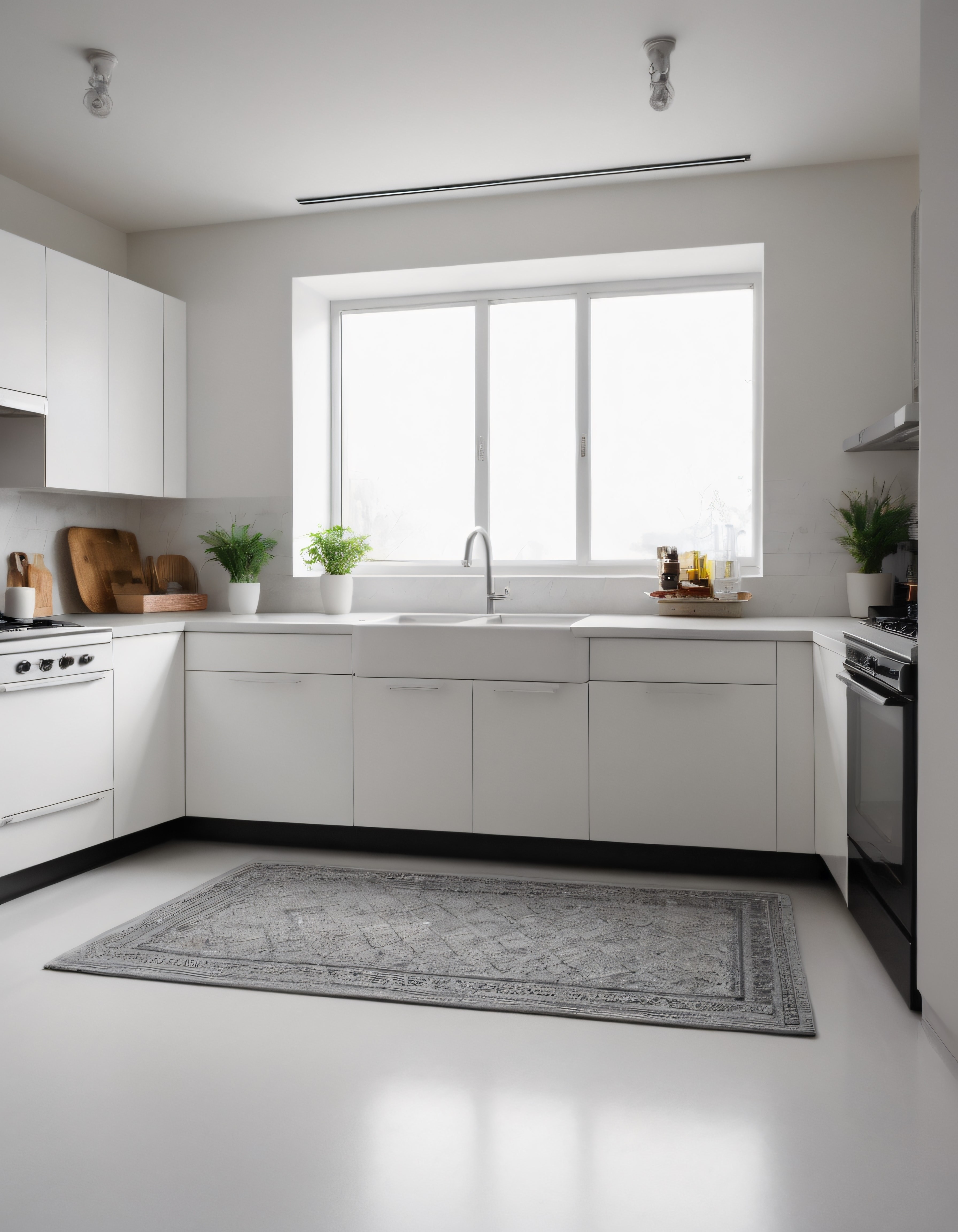 Beyaz Dolapları ve Geniş Penceresiyle Aydınlık Minimalist Mutfak Tasarımı