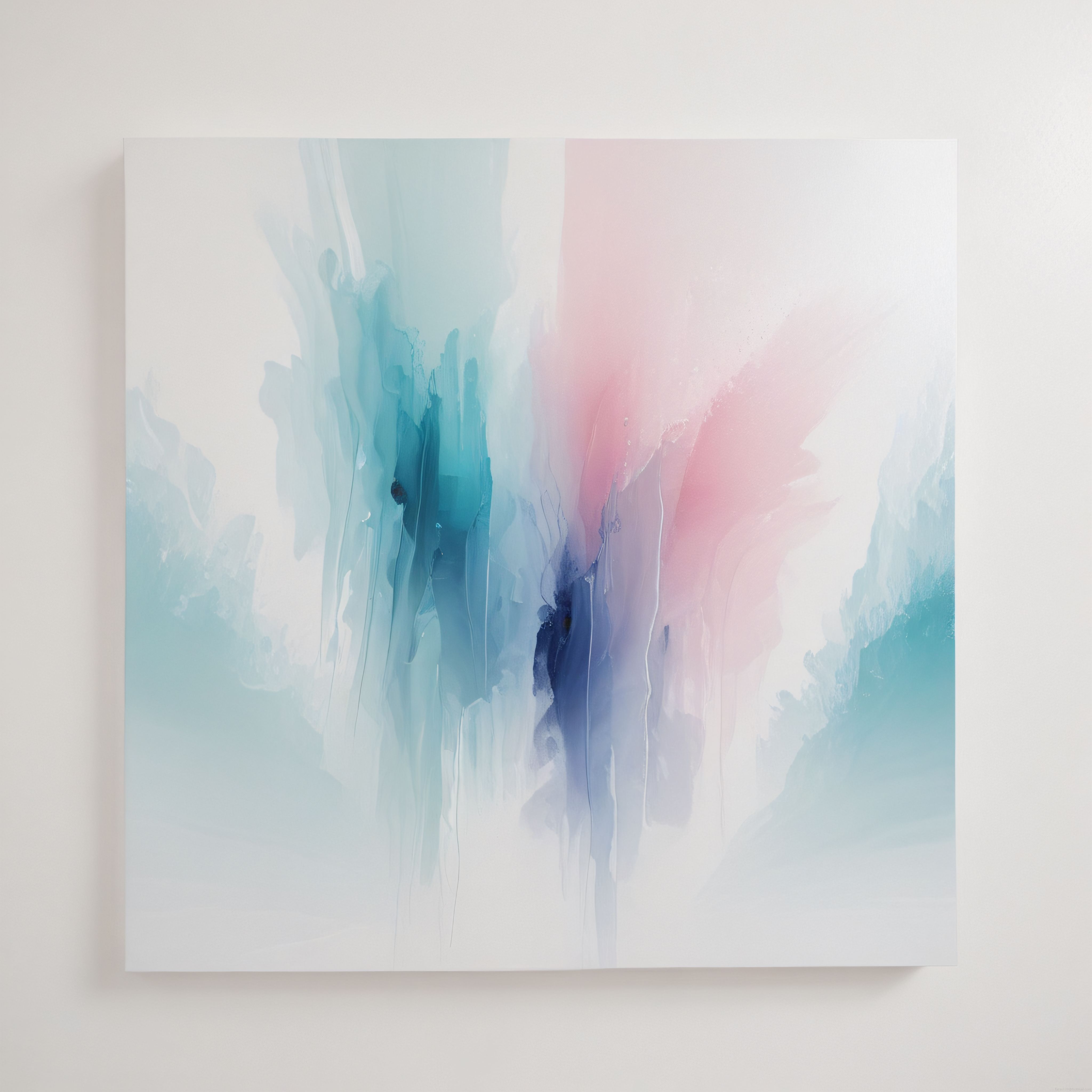 Beyaz Duvar Üzerinde Pastel Mavi ve Pembe Tonlarında Modern Soyut Kanvas Tablo