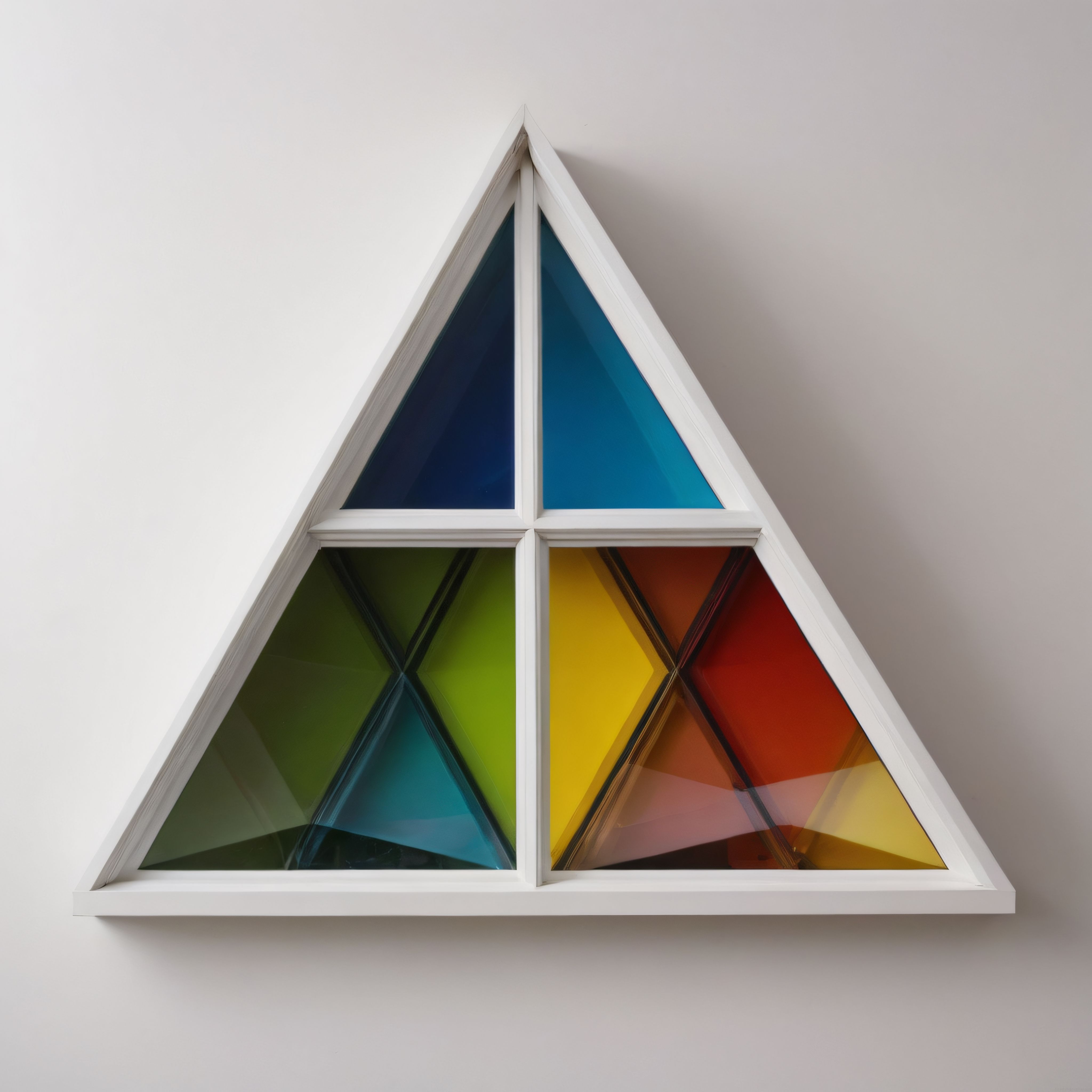 Beyaz Duvar Üzerinde Üçgen Formda Renkli Geometrik Soyut Sanat Eseri