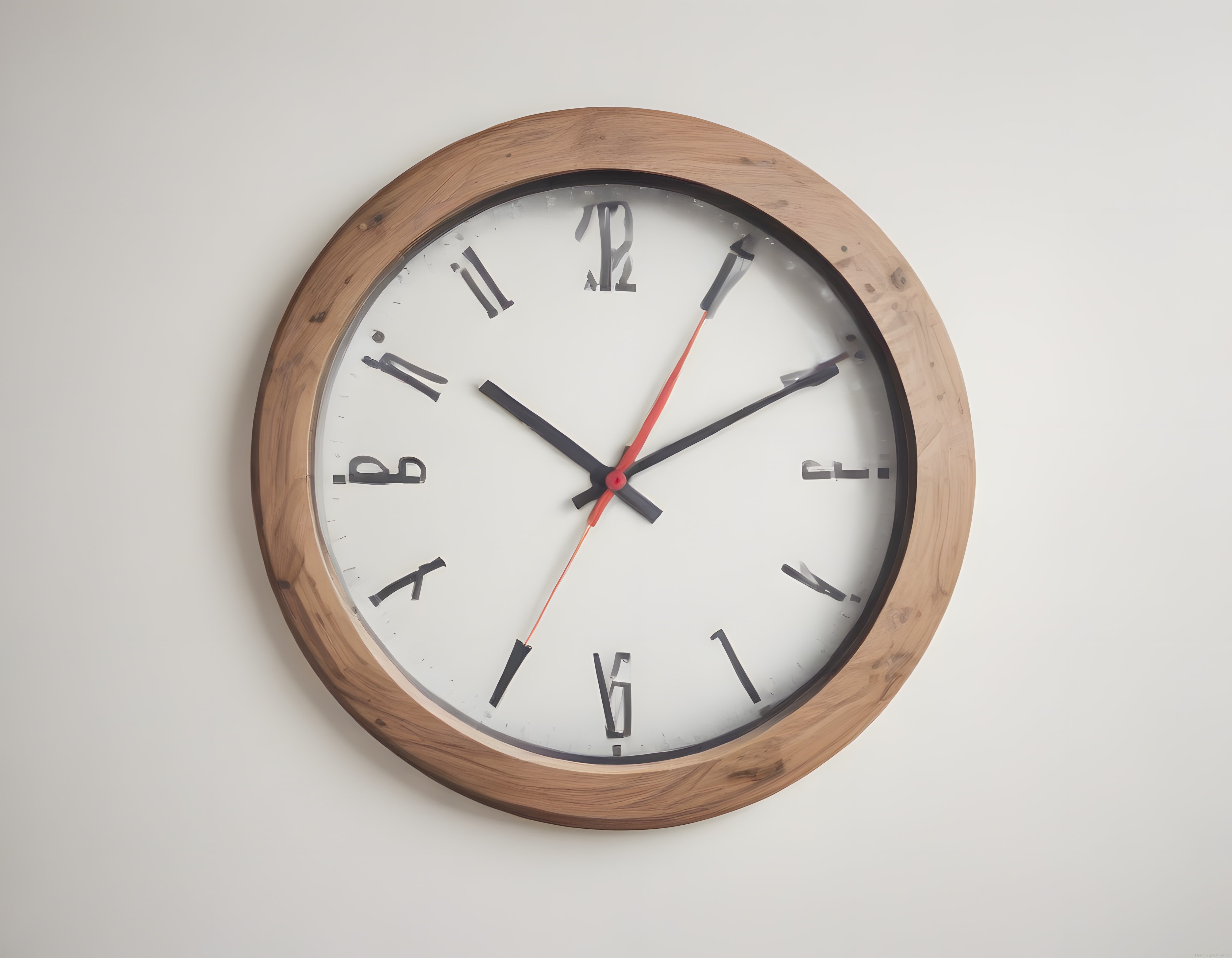 Beyaz Duvara Asılı Ahşap Çerçeveli Minimalist Duvar Saati Dekorasyonu