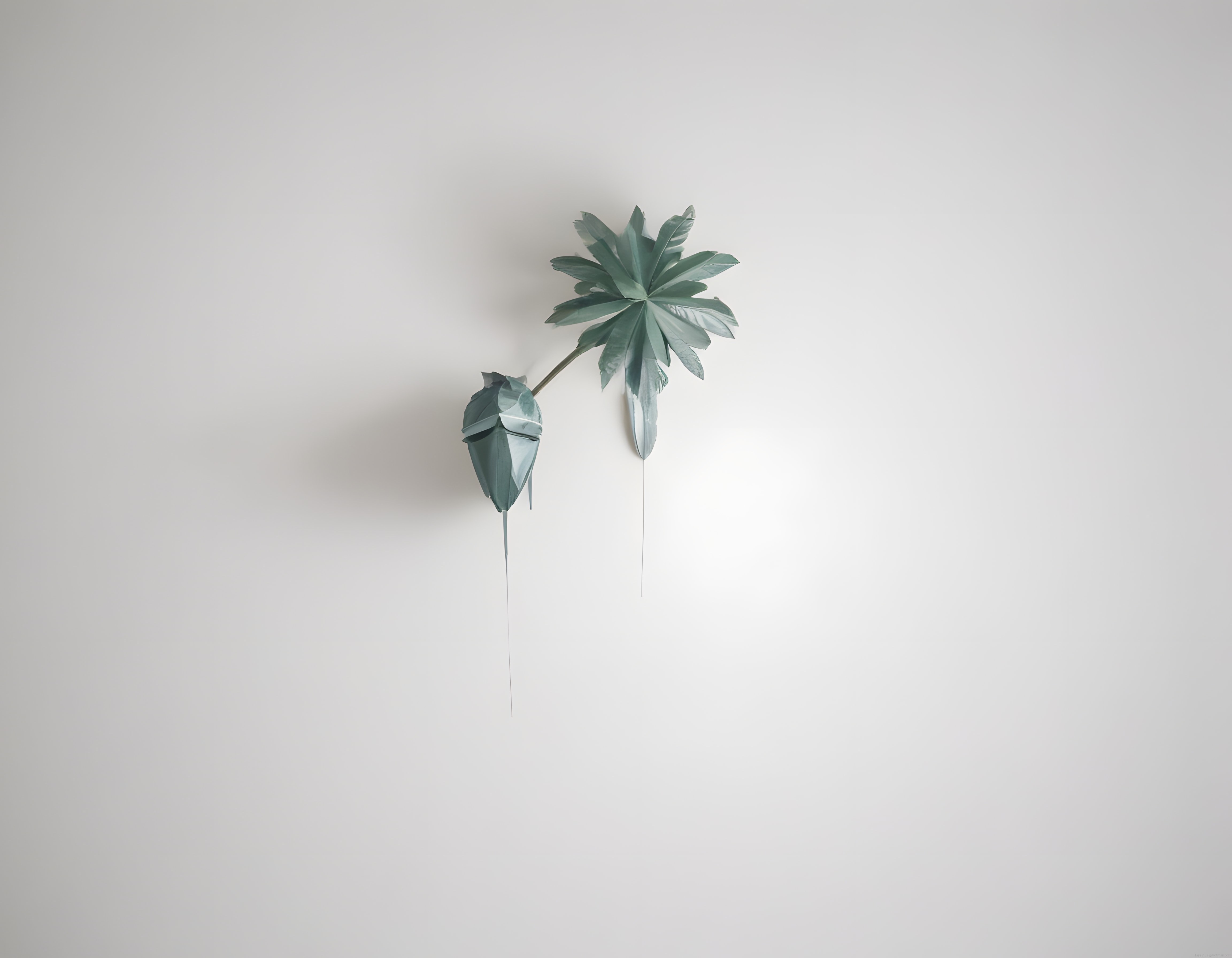 Beyaz Duvara Asılı Minimalist Yeşil Yapraklı Dekoratif Bitki Süsü