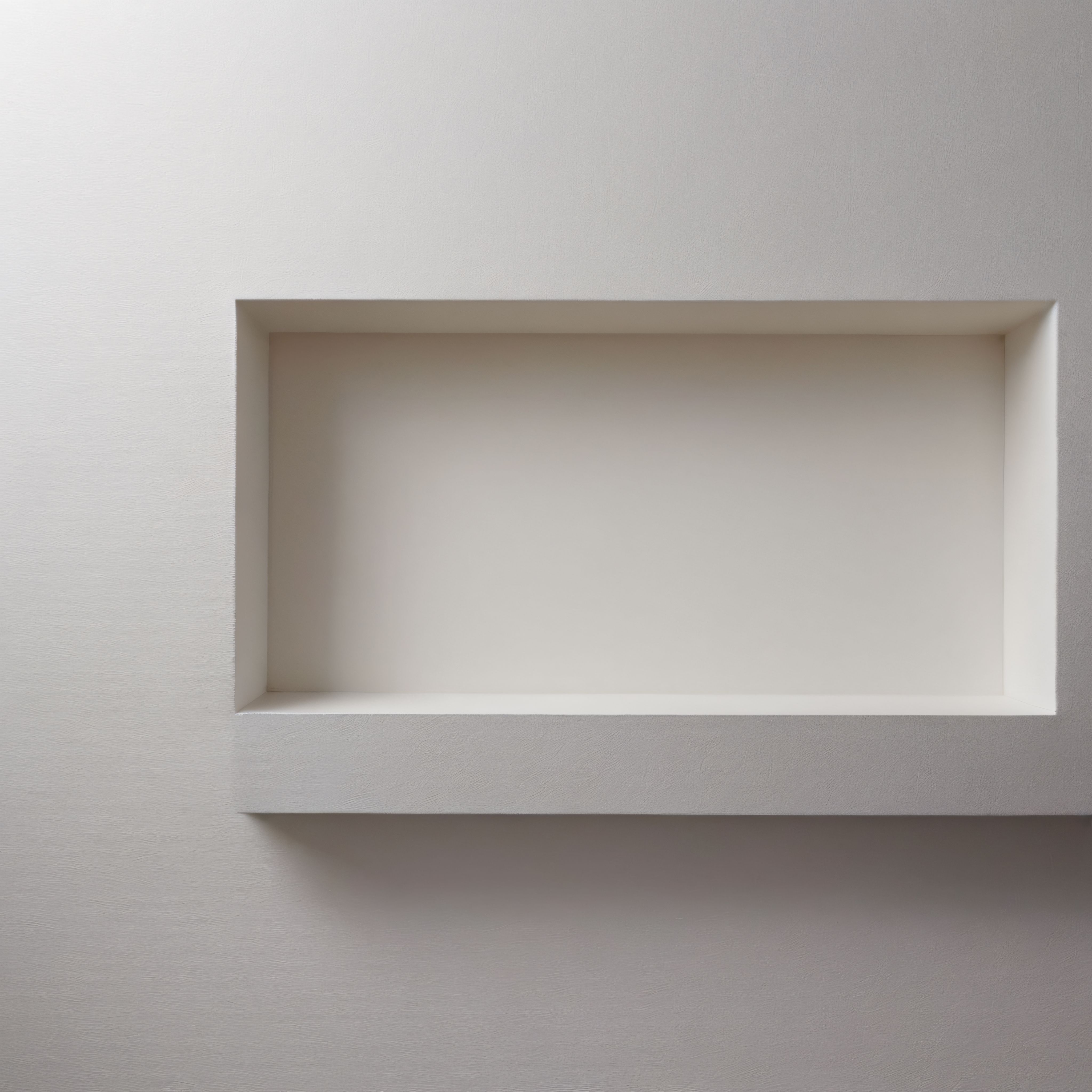Beyaz duvarda içi boş minimalist niş detayı ve modern stüdyo arka planı