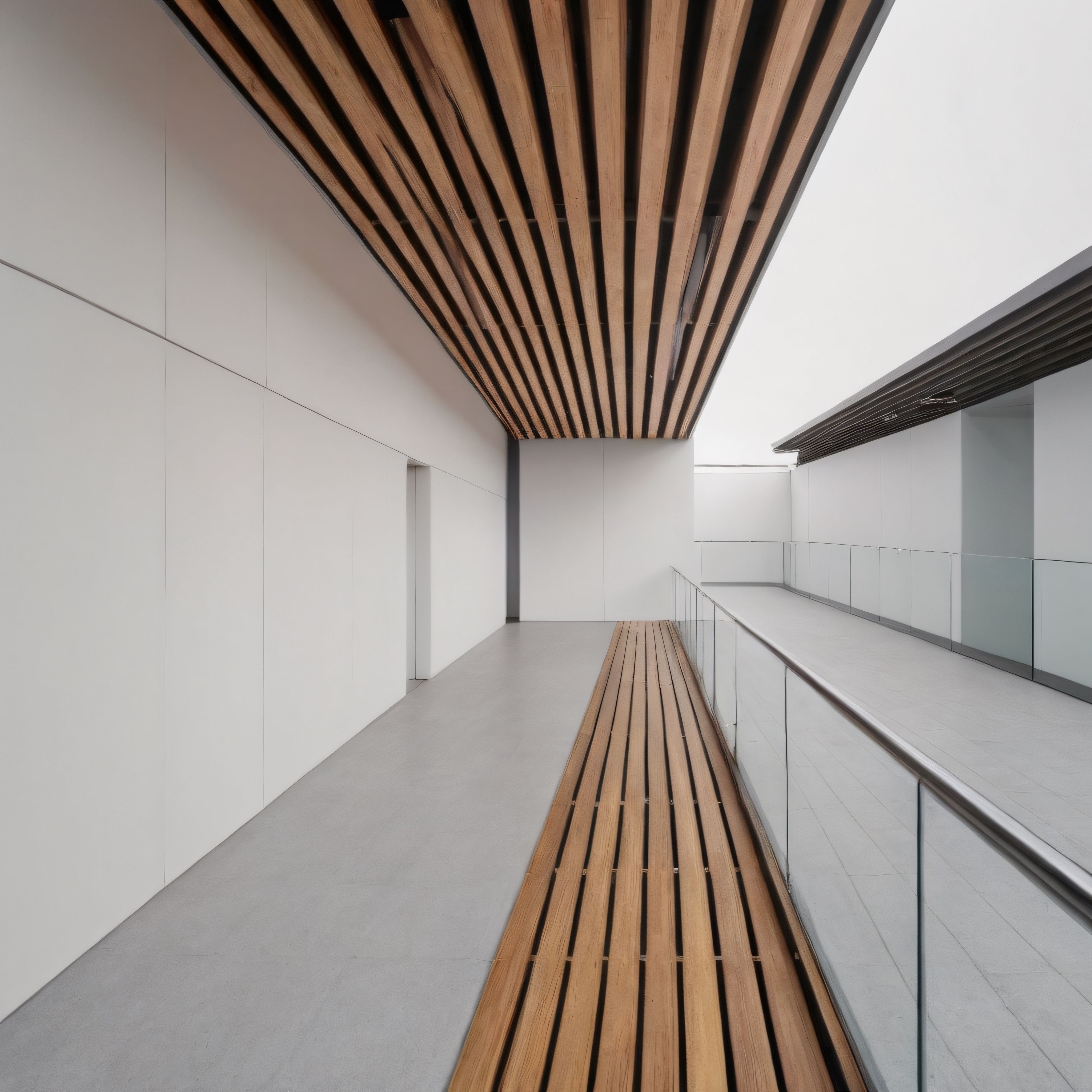 Beyaz duvarlar ve ahşap detaylarla modern minimalist iç mekan koridoru