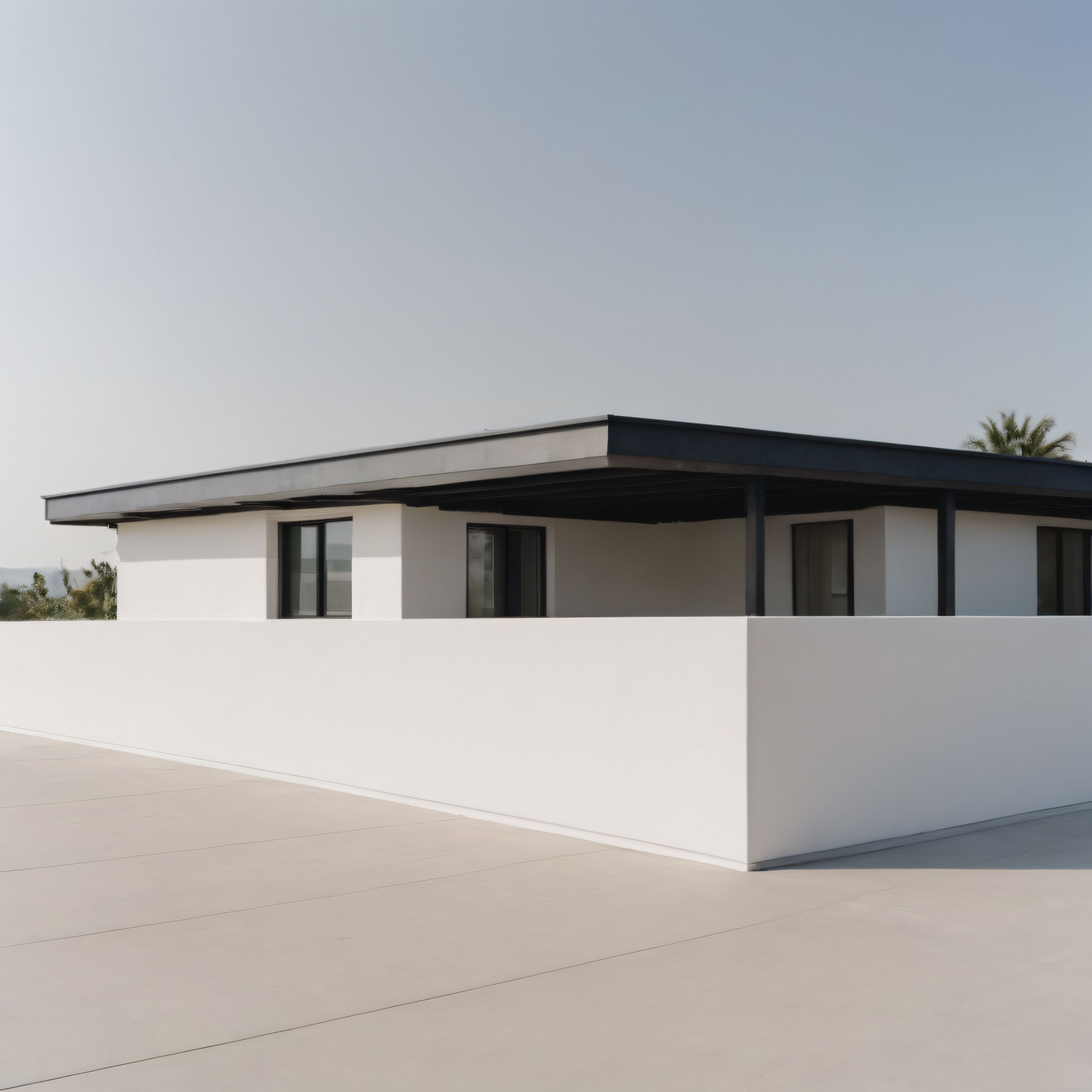 Beyaz Duvarları ve Siyah Çatı Profiliyle Modern Minimalist Villa Cephesi