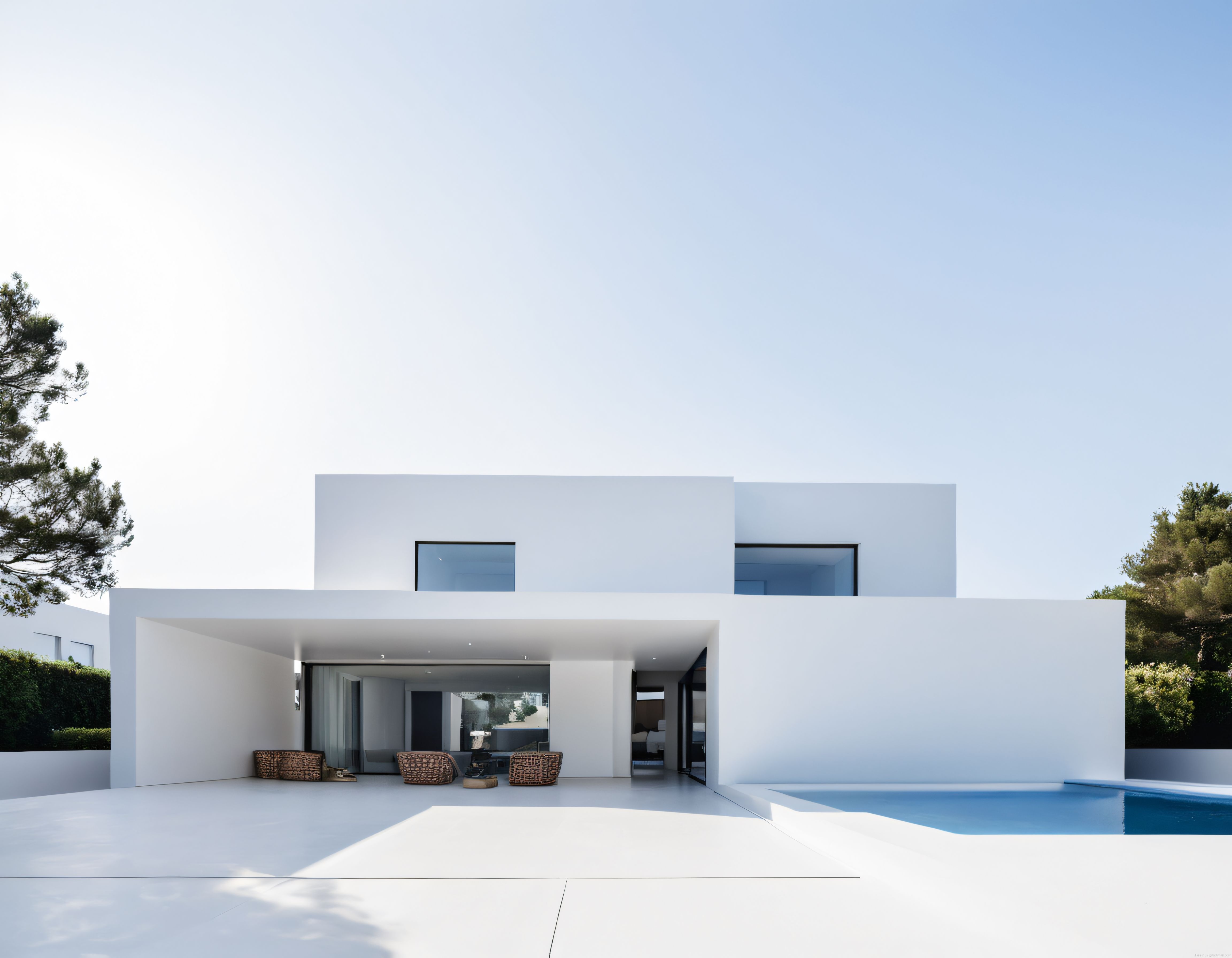 Beyaz Duvarlarıyla Göz Alıcı Modern Villa ve Büyük Yüzme Havuzu Tasarımı