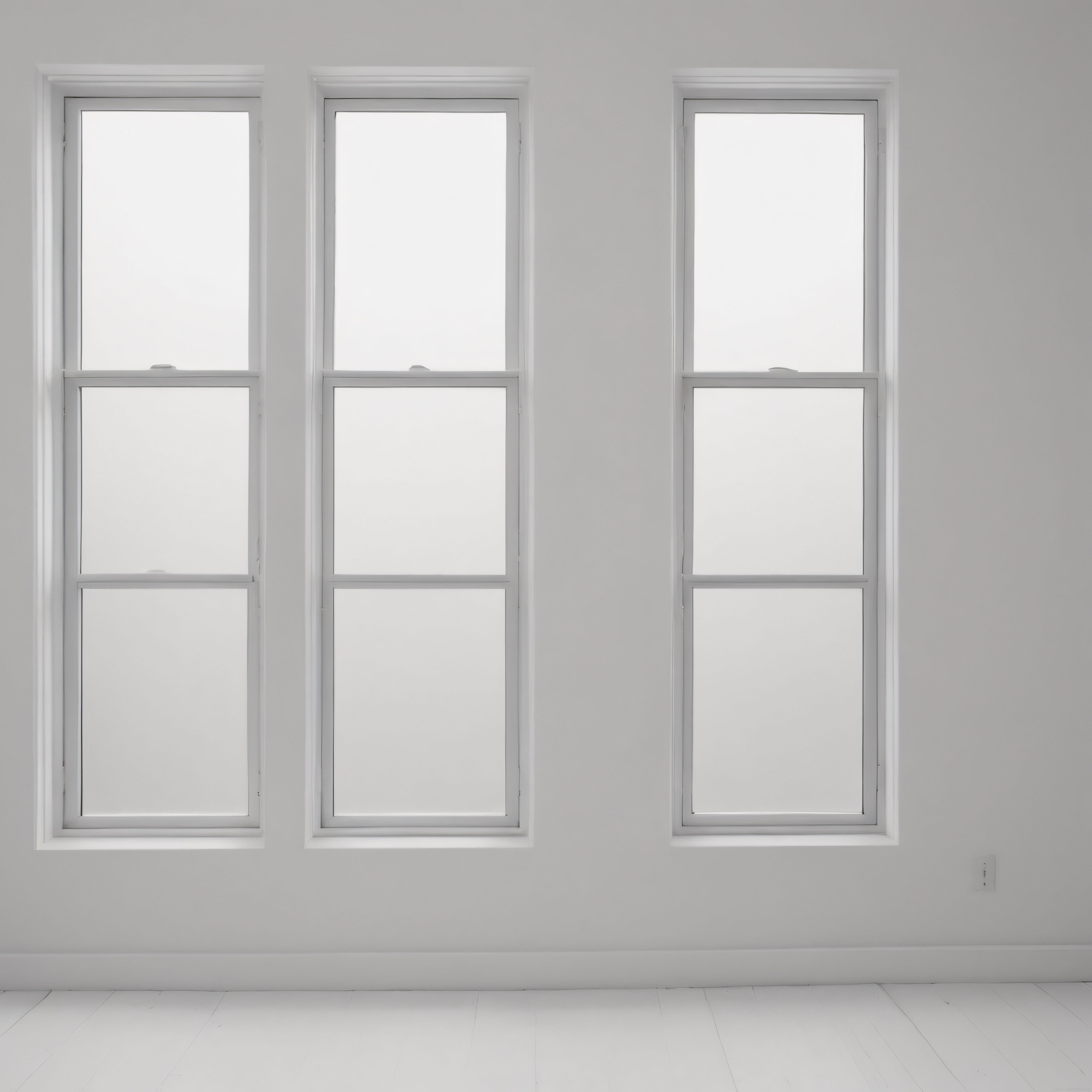 Beyaz Duvarlı Boş Oda ve Üç Pencereli Minimalist İç Mekan Tasarımı