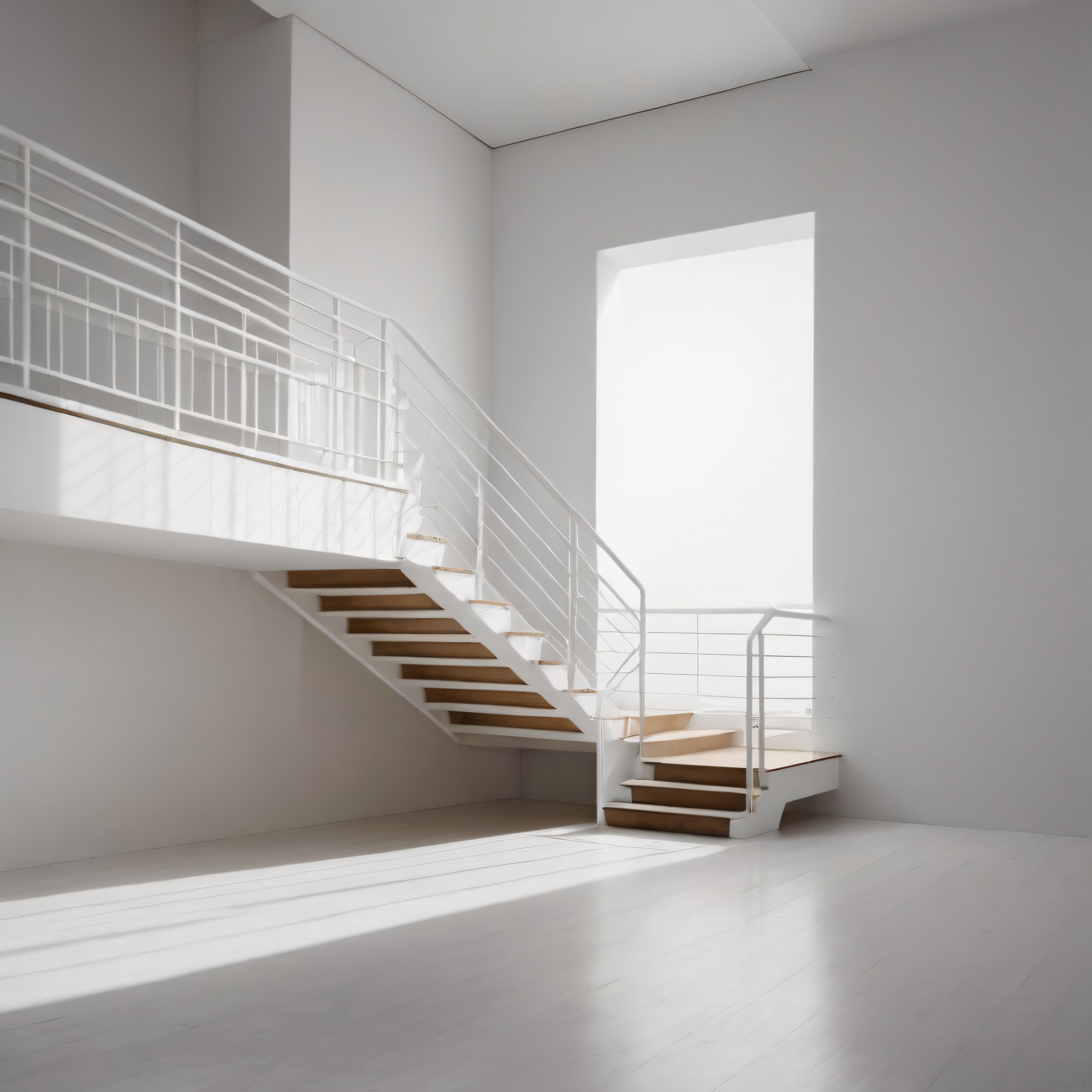 Beyaz Duvarlı Modern Merdivenli Minimalist İç Mimari ve Doğal Işık Detayı