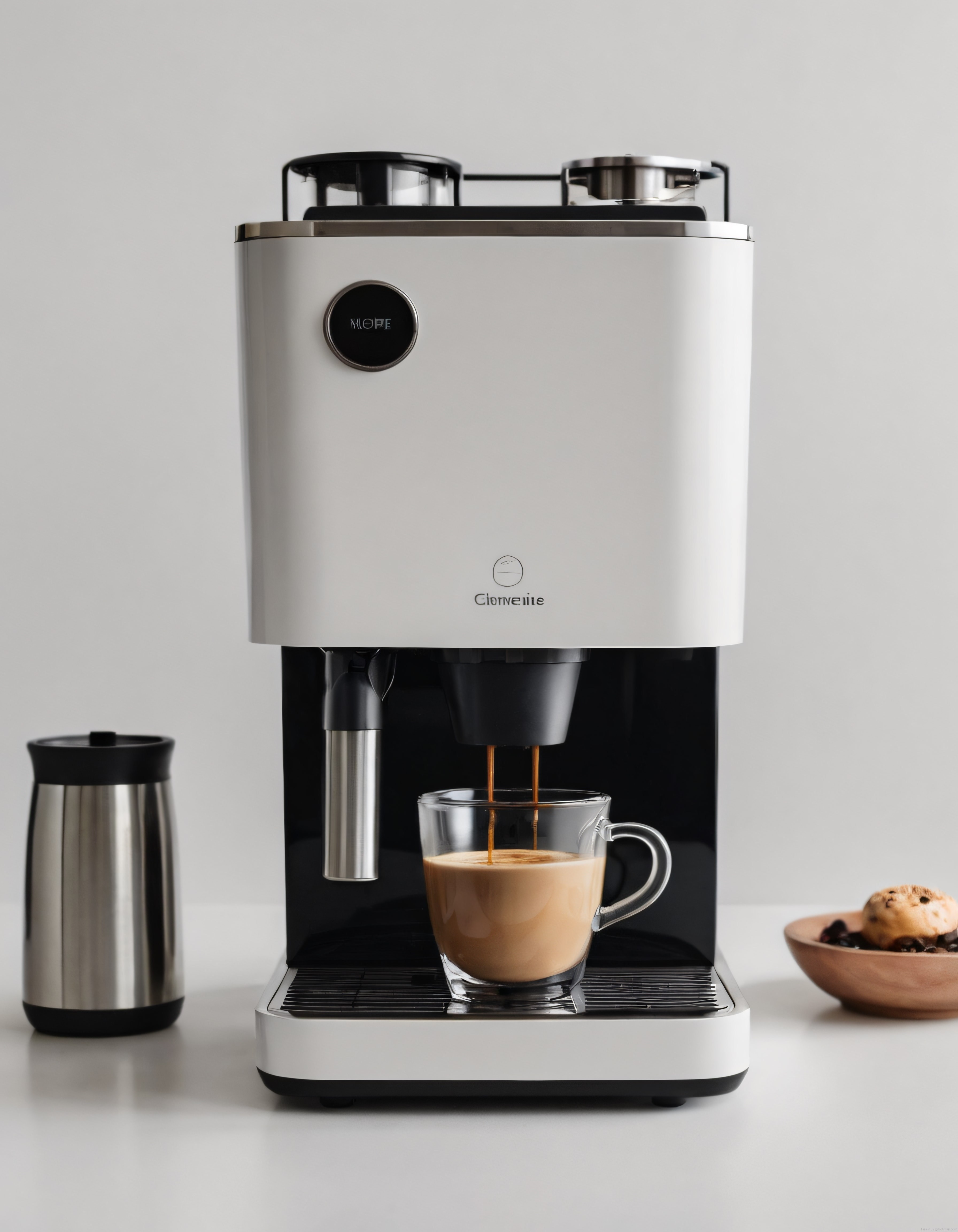 Beyaz Espresso Makinesiyle Demlenen Kahve ve Modern Mutfak Atmosferi