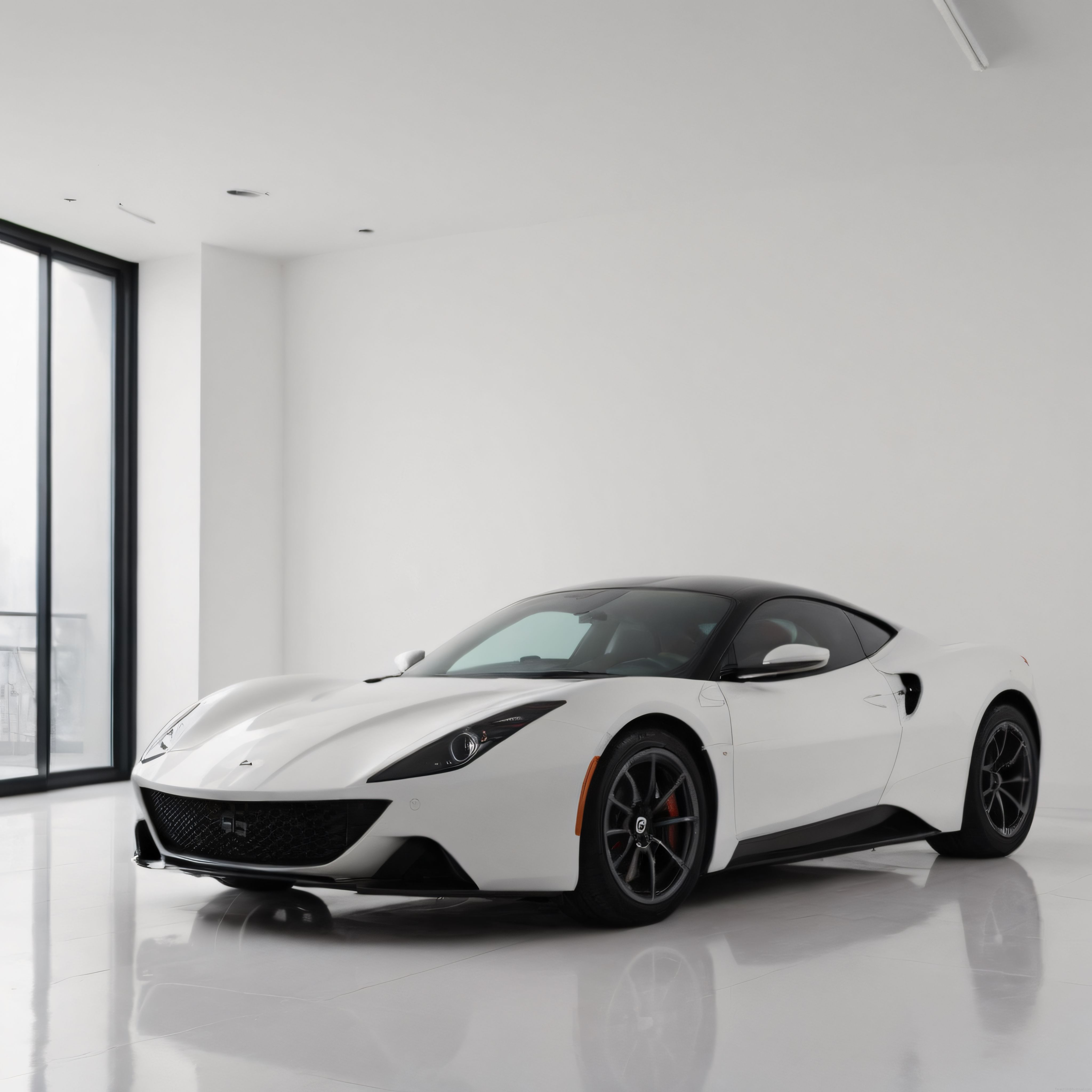 Beyaz Ferrari Lüks Spor Araba Modern Showroomda Parlak Zemin Üzerinde