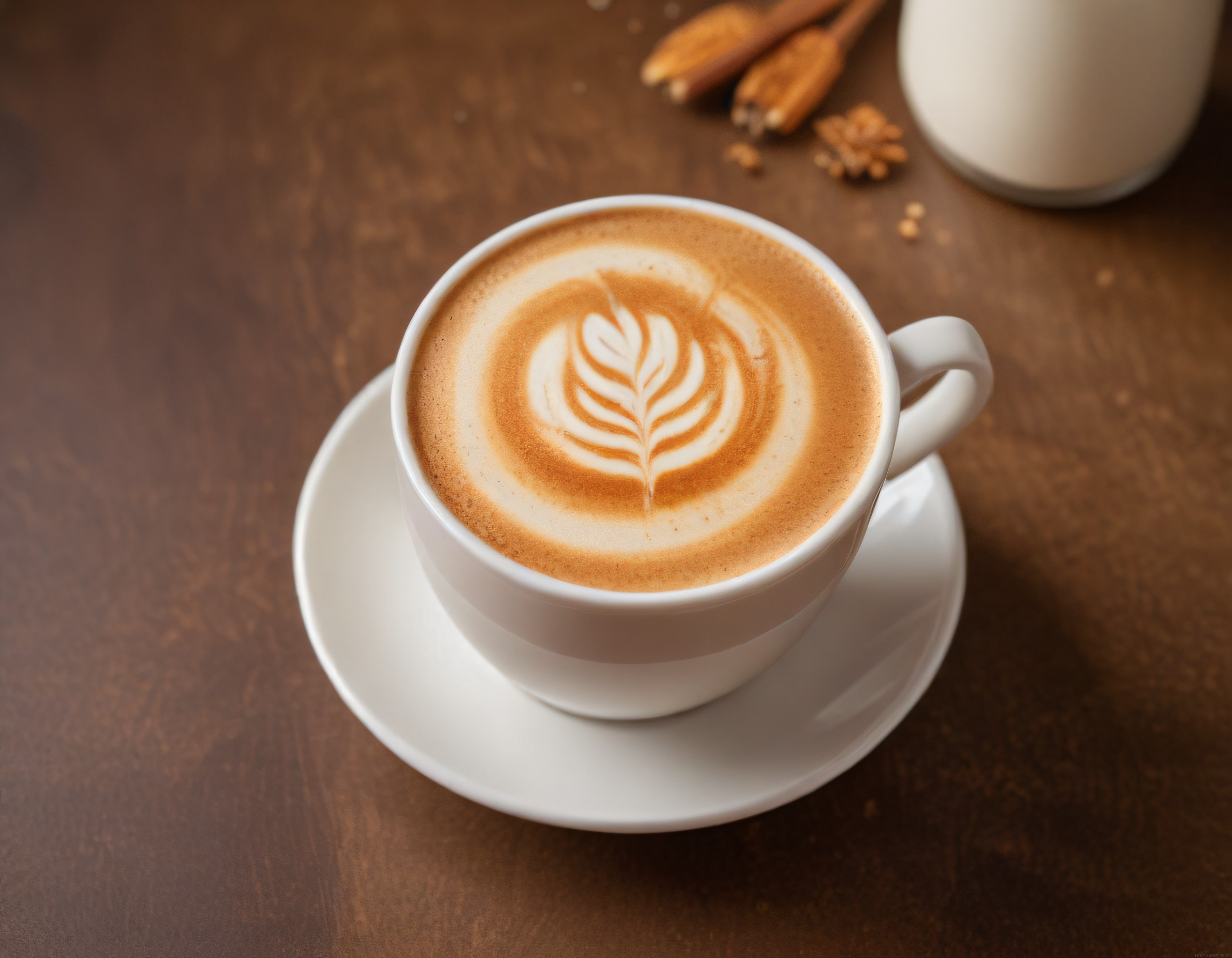Beyaz Fincanda Yaprak Desenli Latte Art: Kahve Keyfi ve Huzur Dolu Anlar