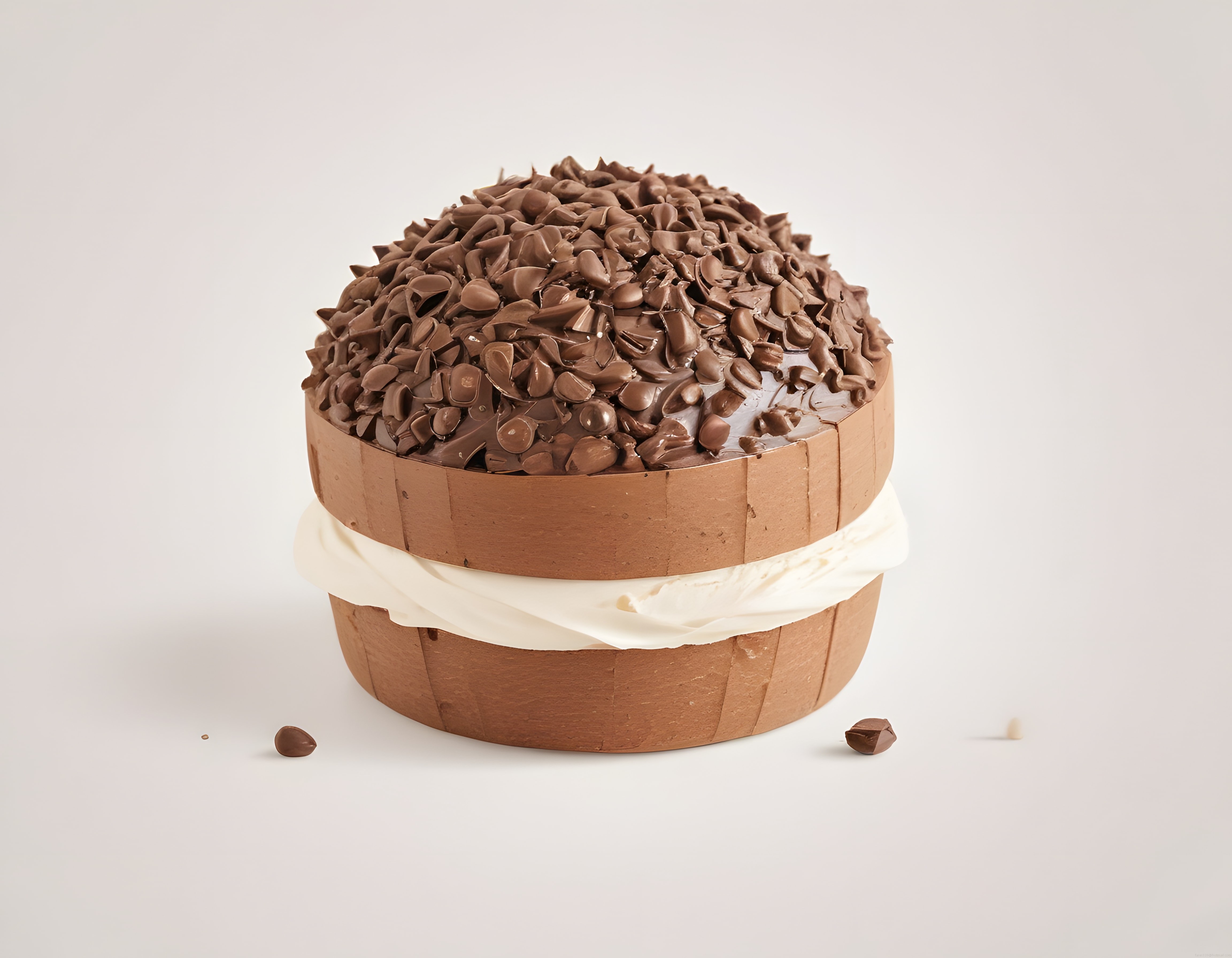 Beyaz Fon Üzerinde Çikolata Parçacıklı ve Kremalı Cupcake Görseli
