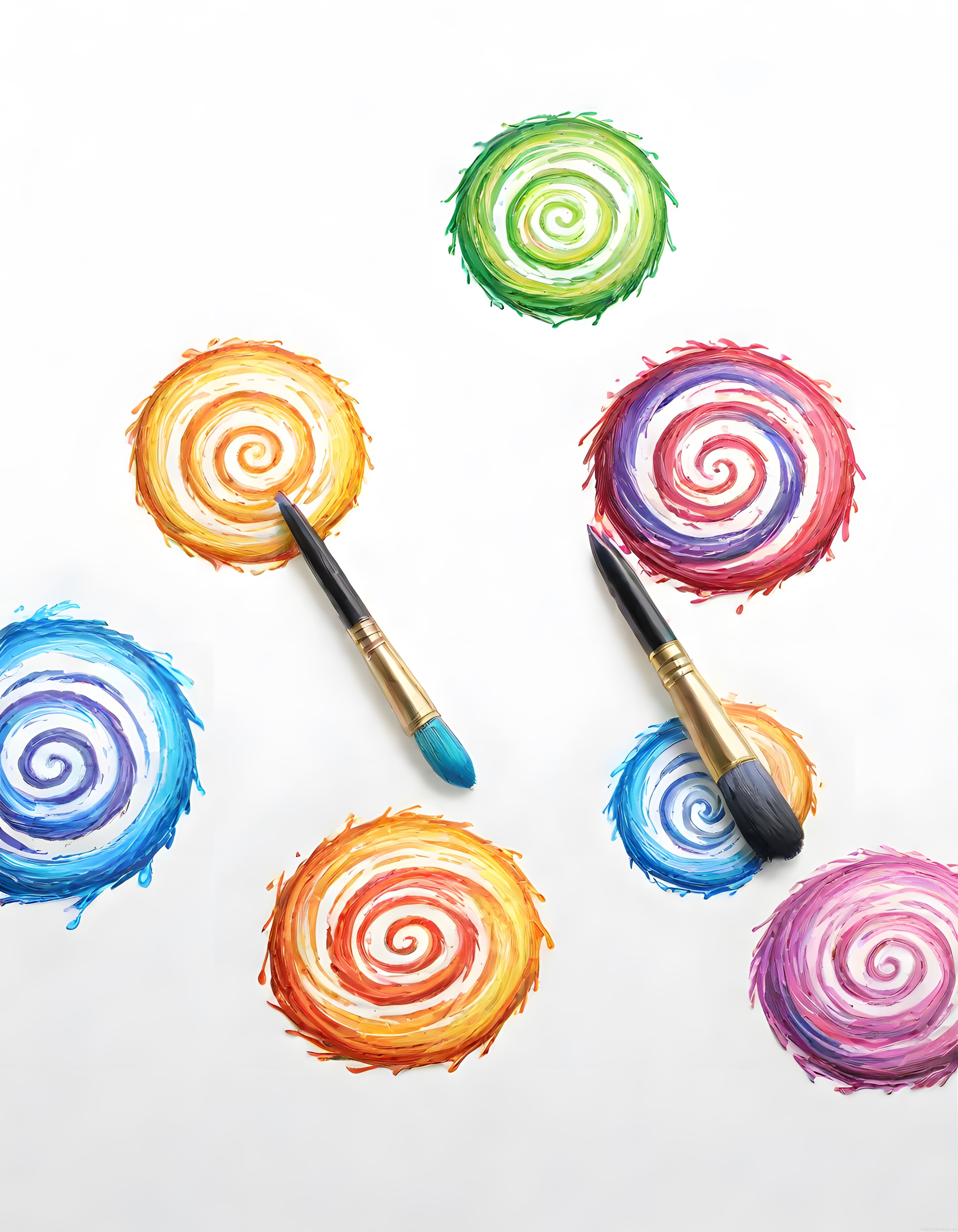 Beyaz Fon Üzerinde Fırça Darbeleriyle Renkli Spiral Sanat Çalışması