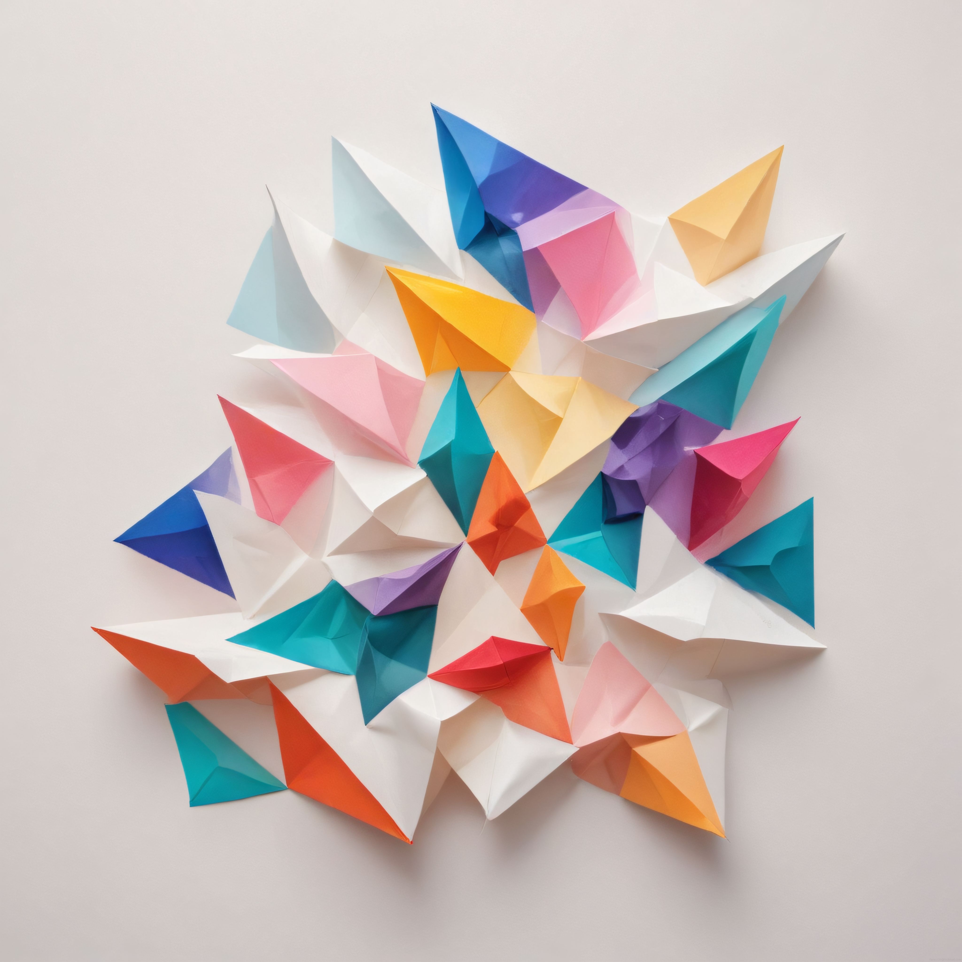 Beyaz Fon Üzerinde Geometrik ve Renkli Origami Kağıt Katlama Sanatı