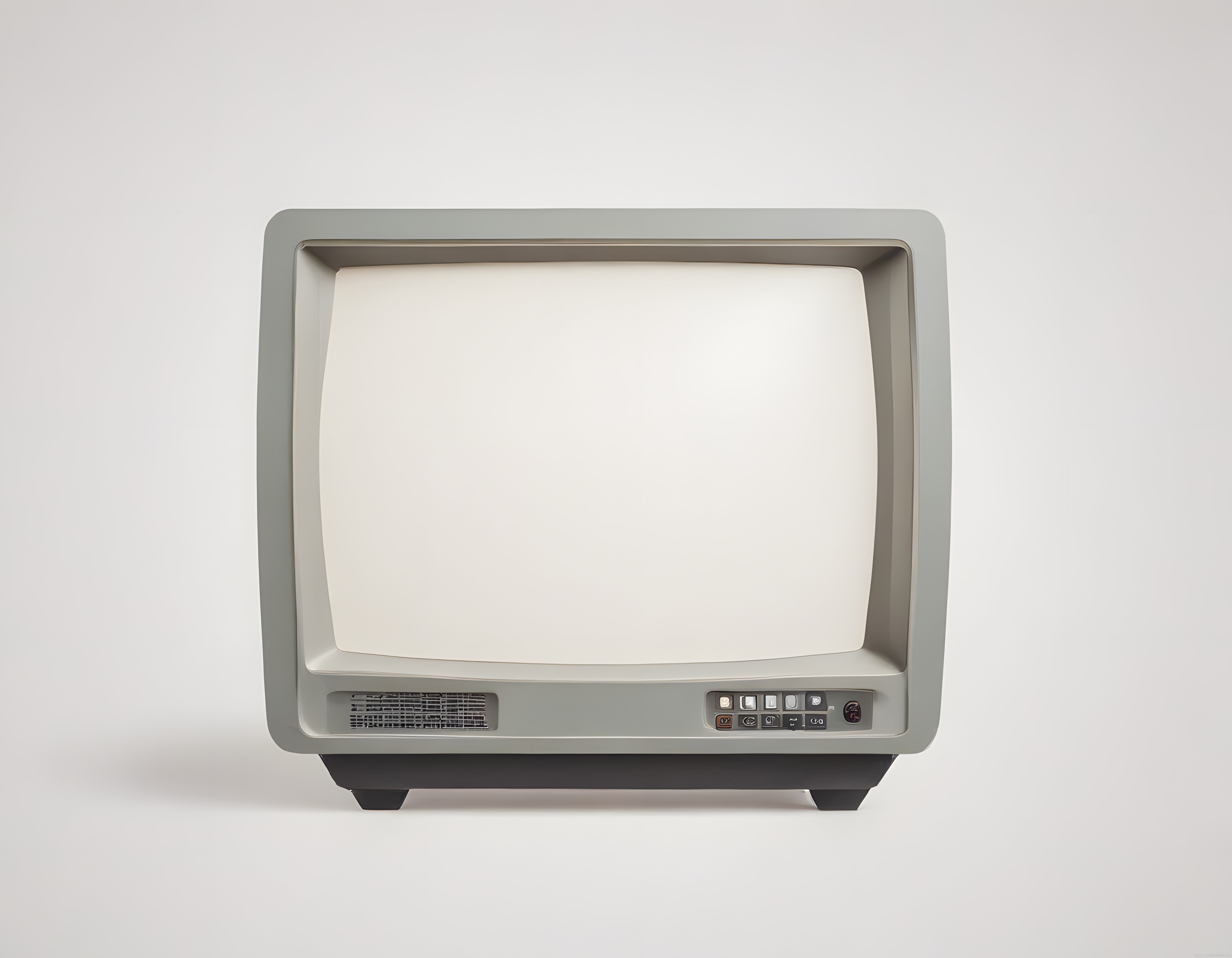 Beyaz Fon Üzerinde Nostaljik Gri CRT Monitör ve Retro Ekran Tasarımı
