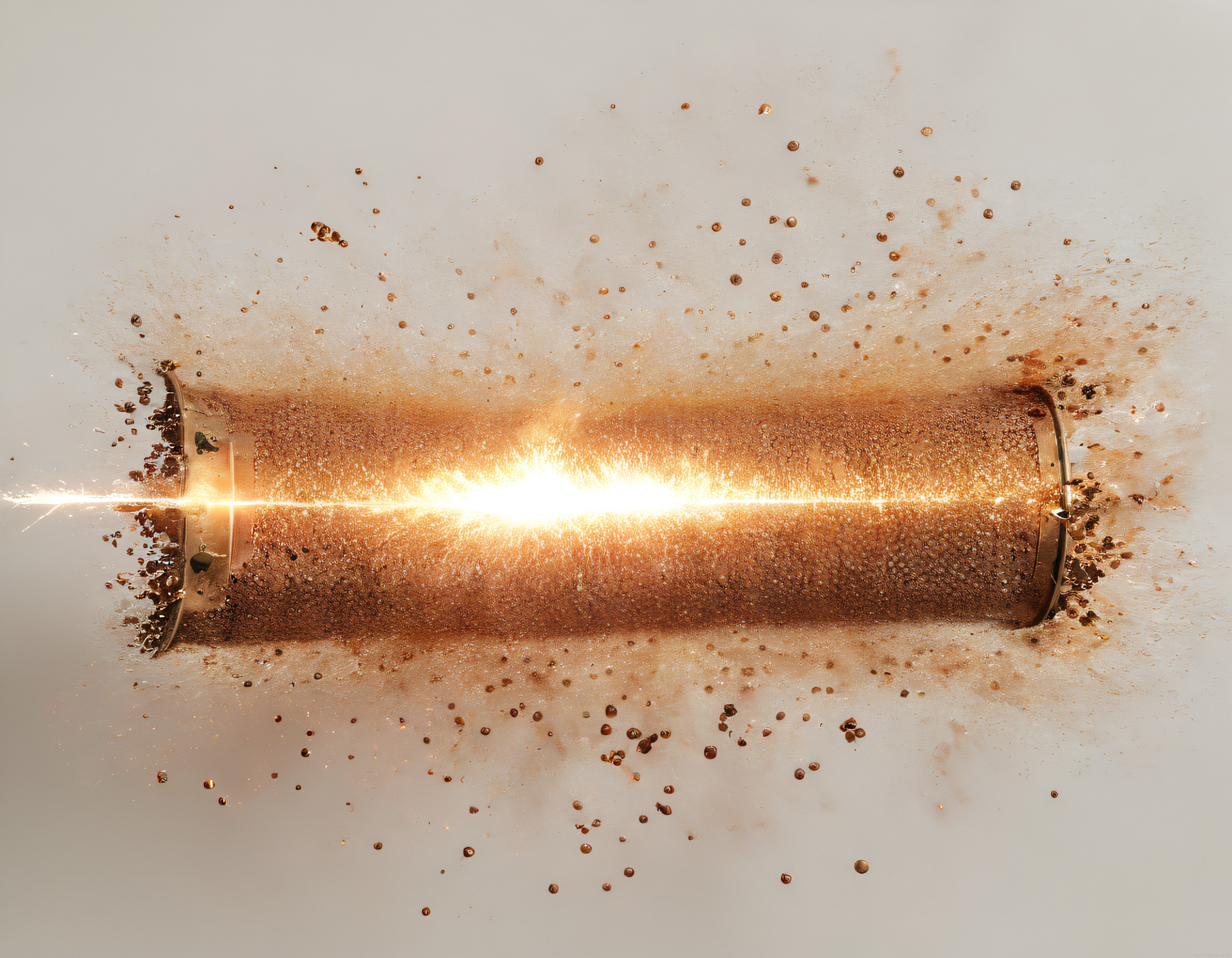 Beyaz Fon Üzerinde Parlak Metal Kıvılcım Patlaması ve Yanan Çelik