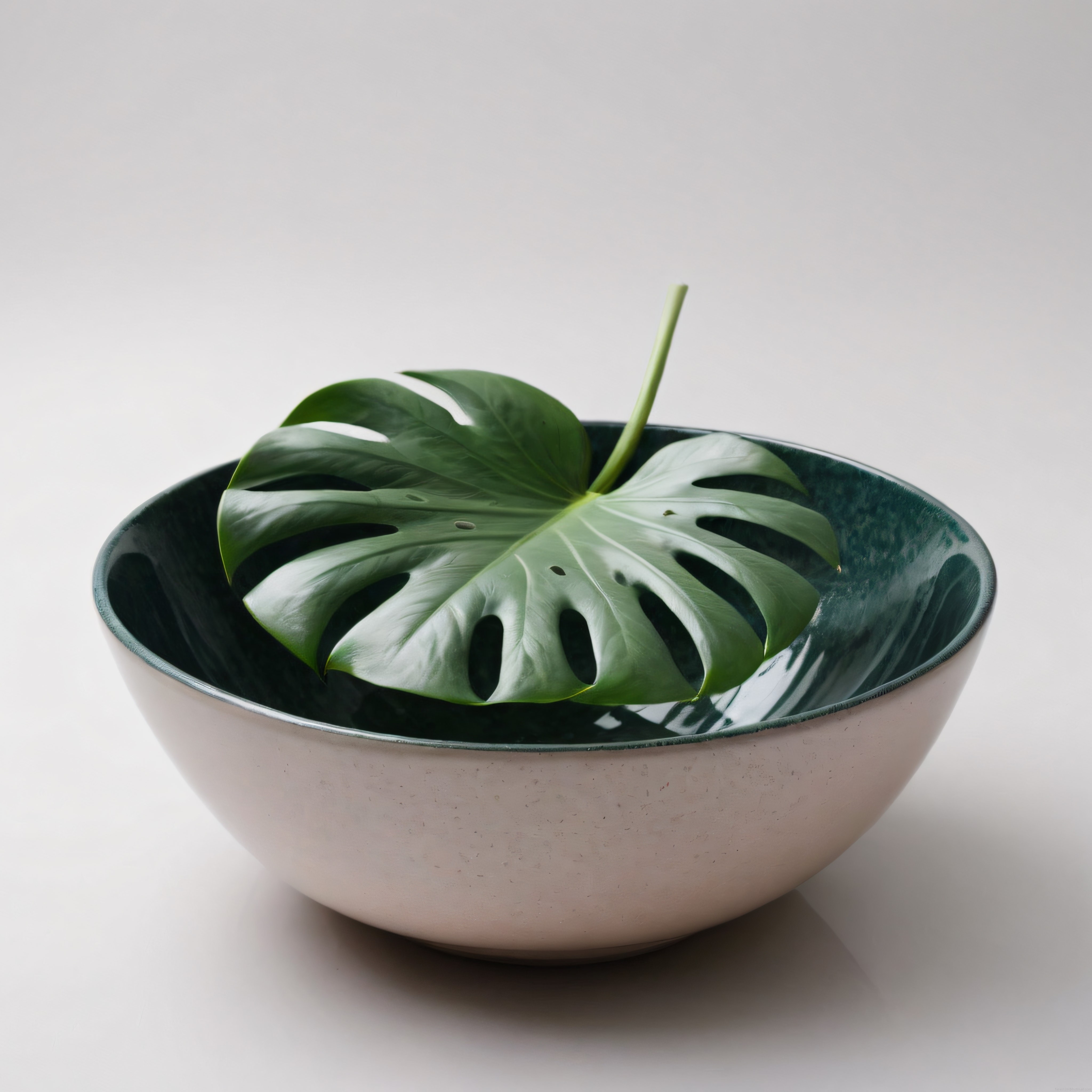 Beyaz Fon Üzerinde Su Dolu Kasede Taze Monstera Deliciosa Yaprağı