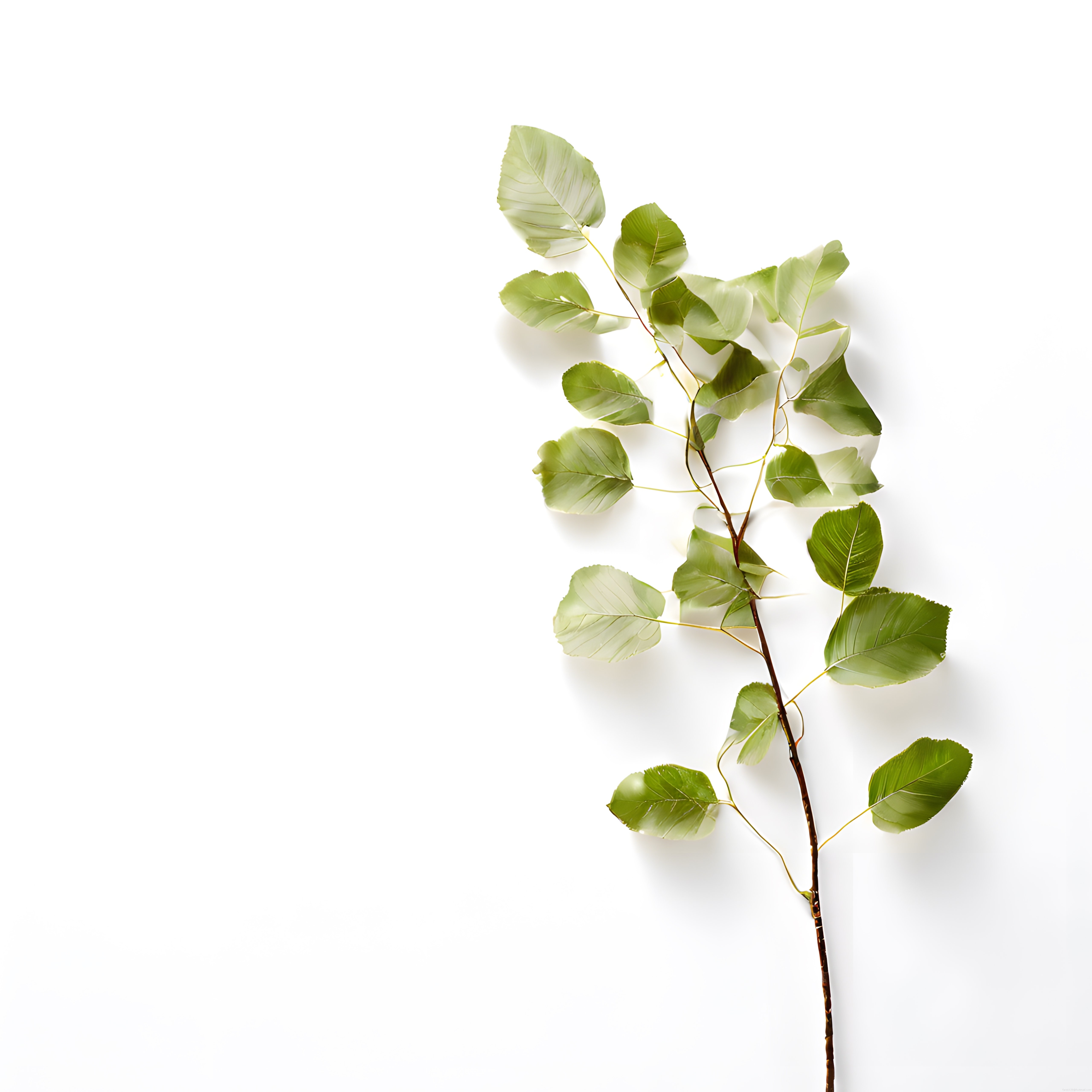 Beyaz Fon Üzerinde Taze Yeşil Yapraklı Minimalist Dal Fotoğrafı