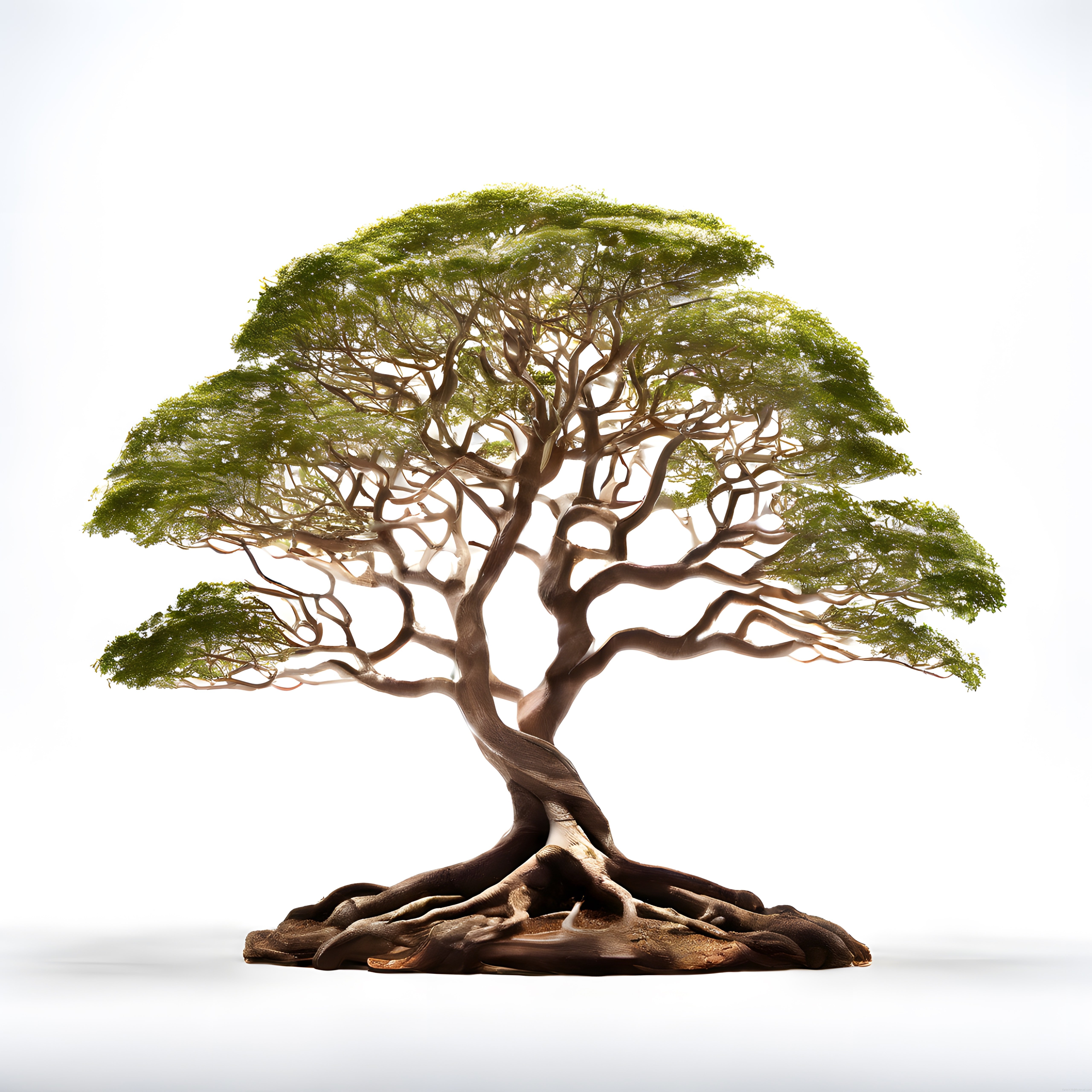 Beyaz Fon Üzerinde Yemyeşil Yapraklı Geleneksel Bonsai Ağacı Sanat Çalışması