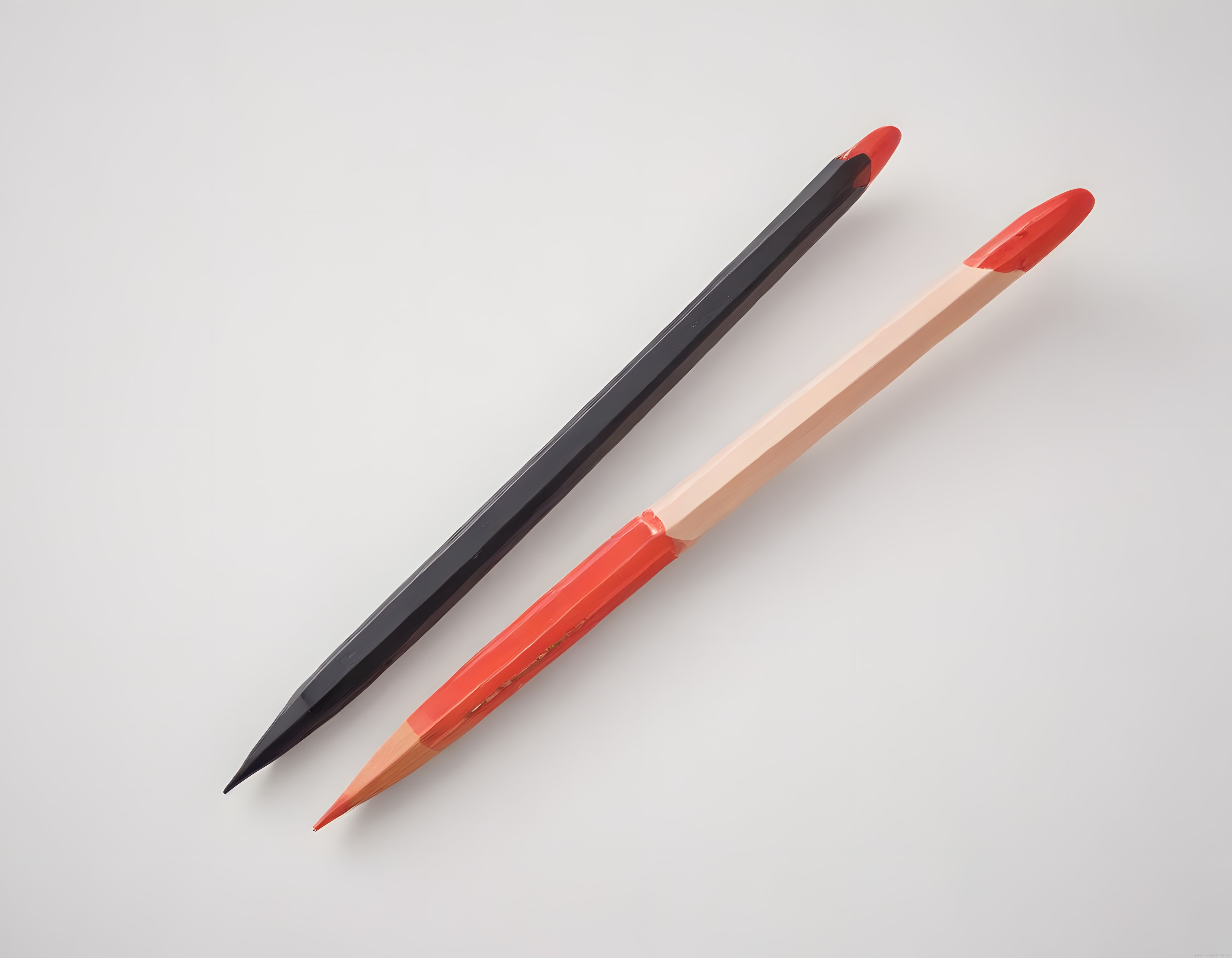 Beyaz Fonda Siyah ve Kırmızı Boya Kalemi Çifti, Minimalist Ürün Fotoğrafı