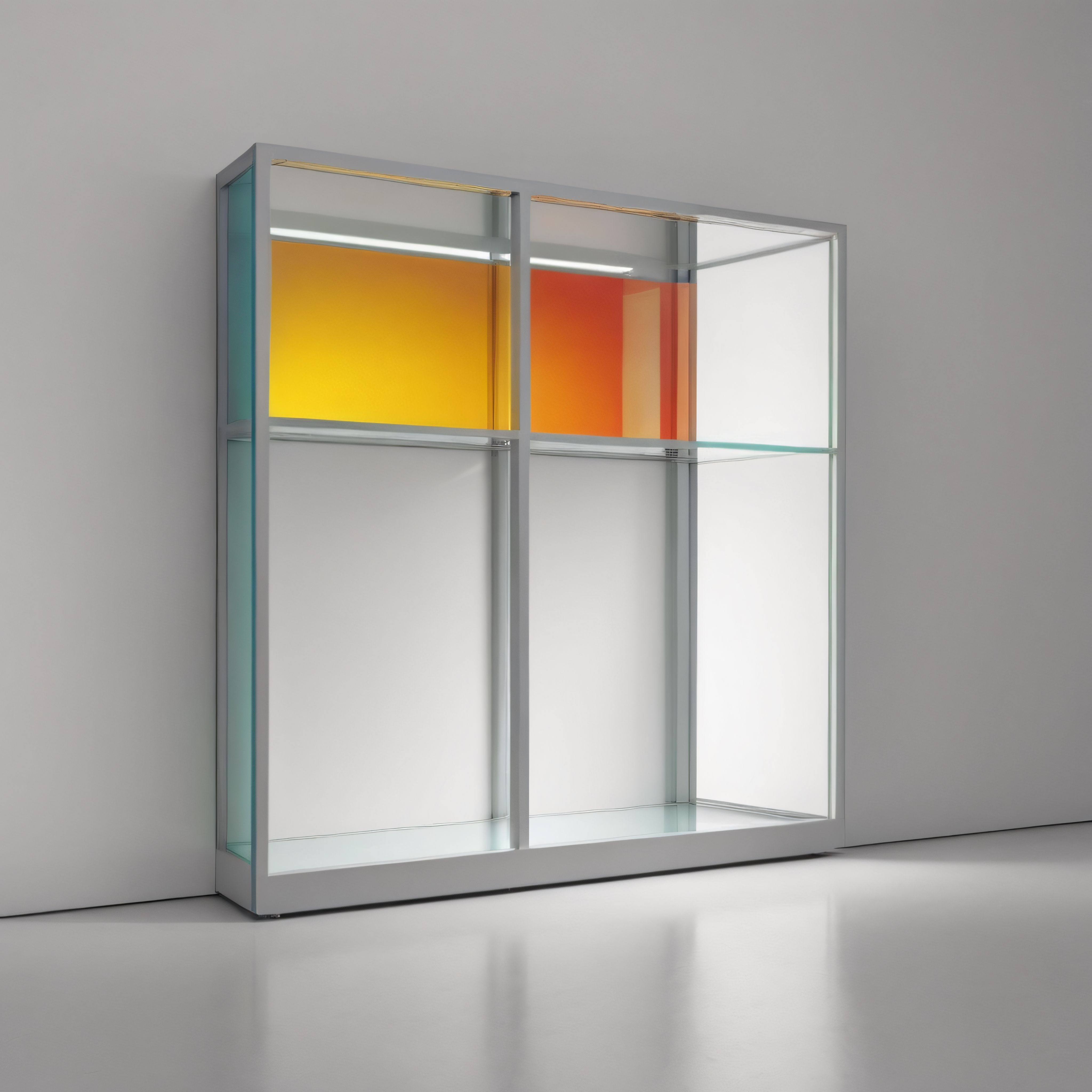 Beyaz Galeri Duvarında Renkli Cam ve Metal Minimalist Sanat Enstalasyonu