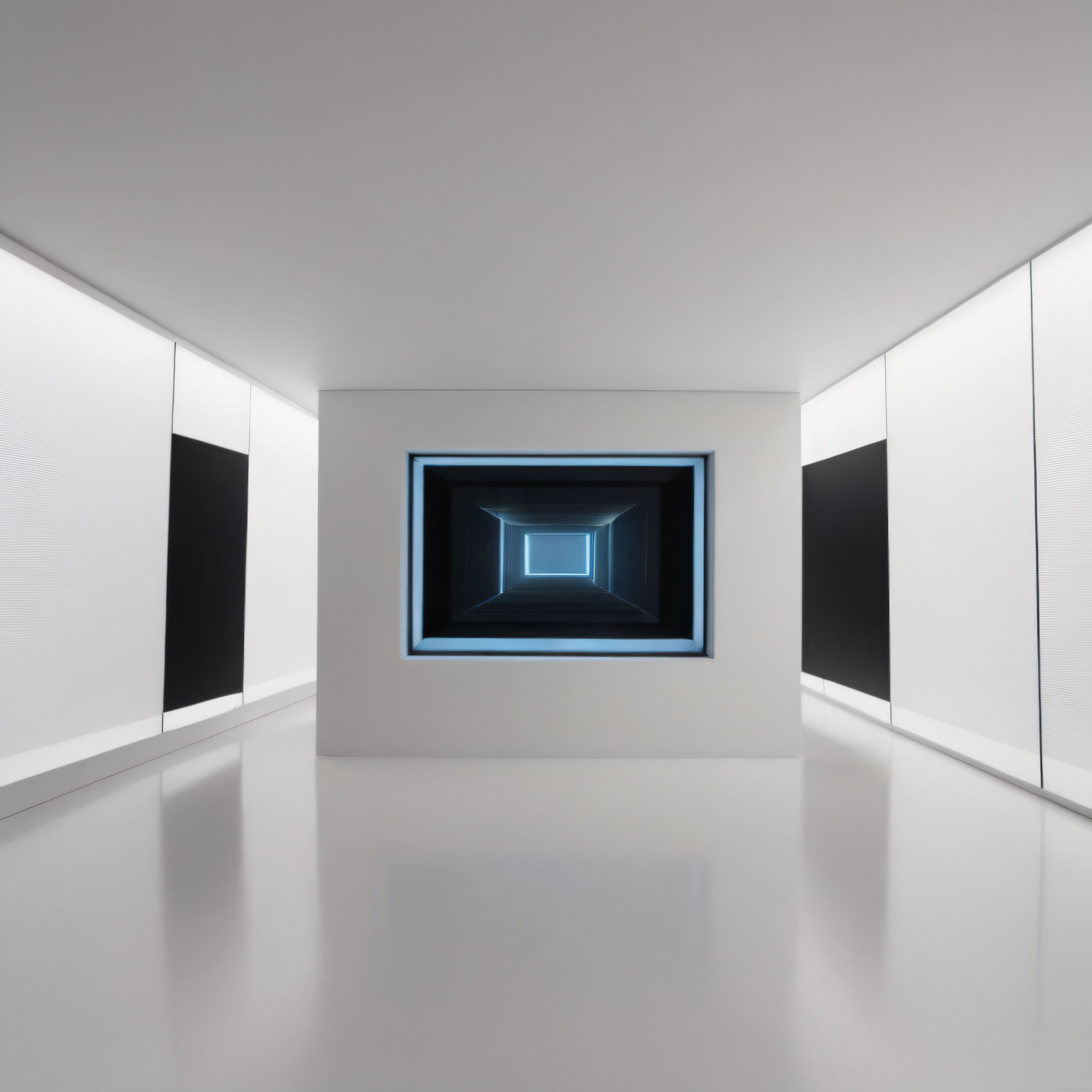 Beyaz Galeride Mavi Işıklı Sonsuz Tünel: Minimalist Sanat Enstalasyonu