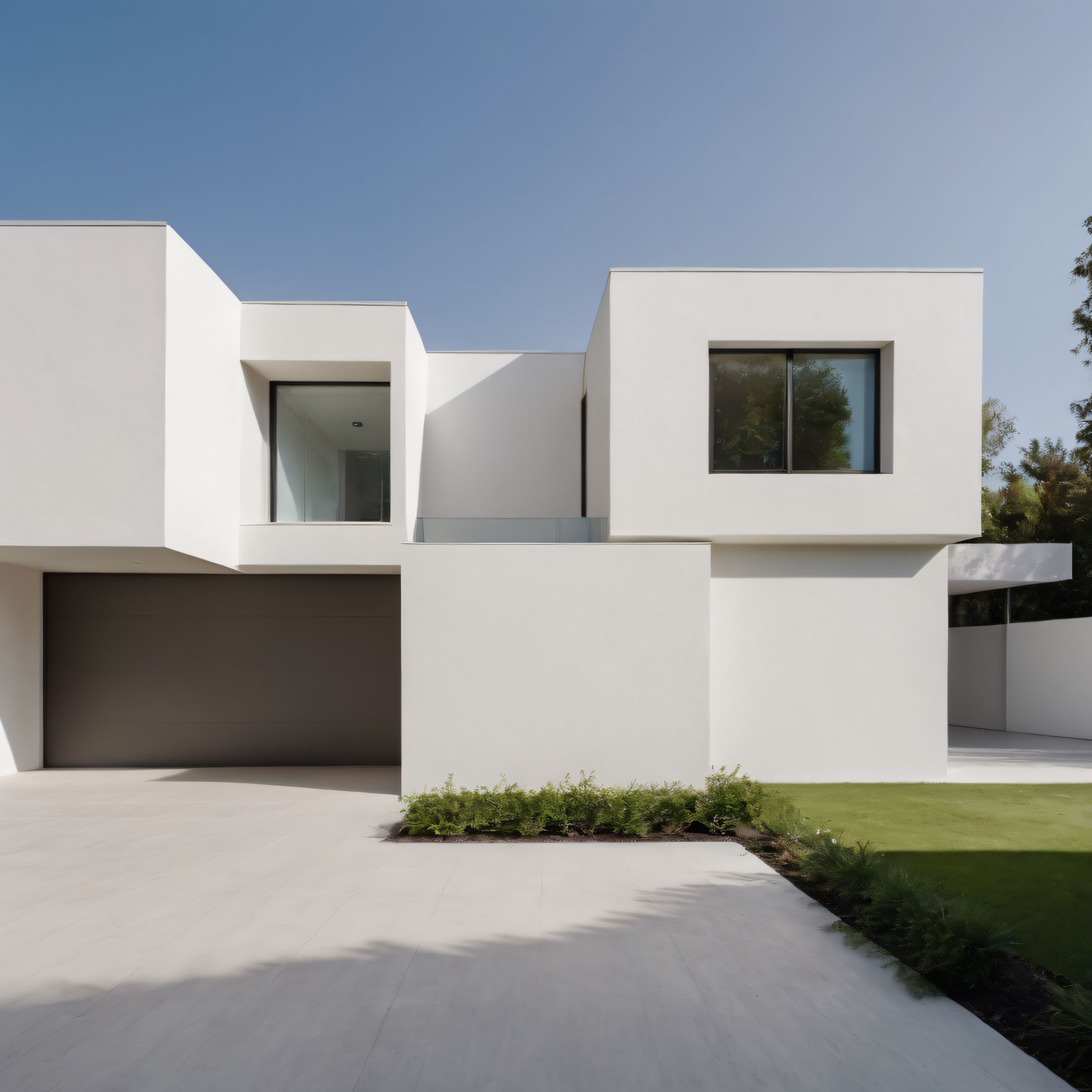 Beyaz Geometrik Blokların Bir Araya Geldiği Minimalist Villa Tasarımı