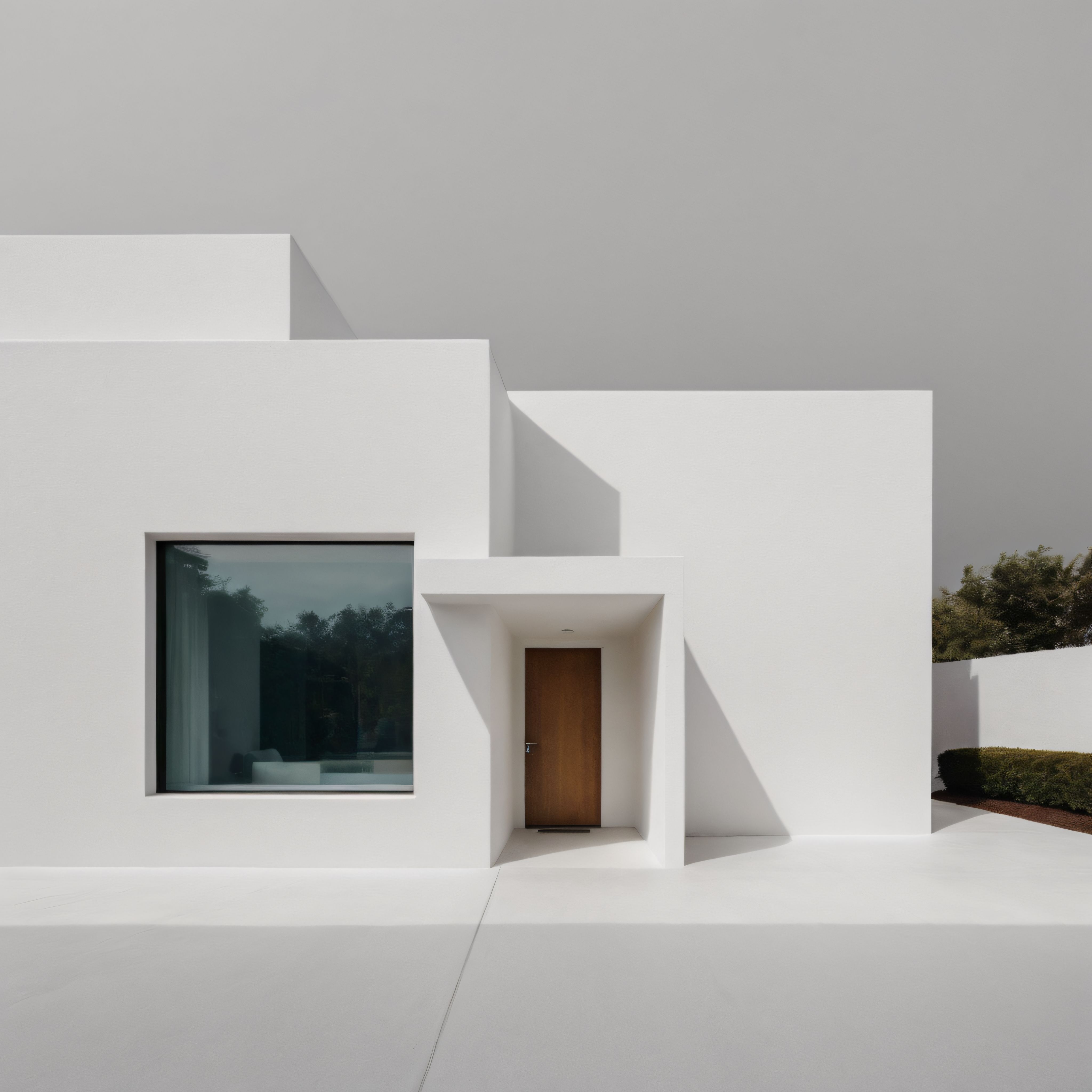 Beyaz Geometrik Cephe: Minimalist Modern Villa ve Ahşap Kapı Detayı
