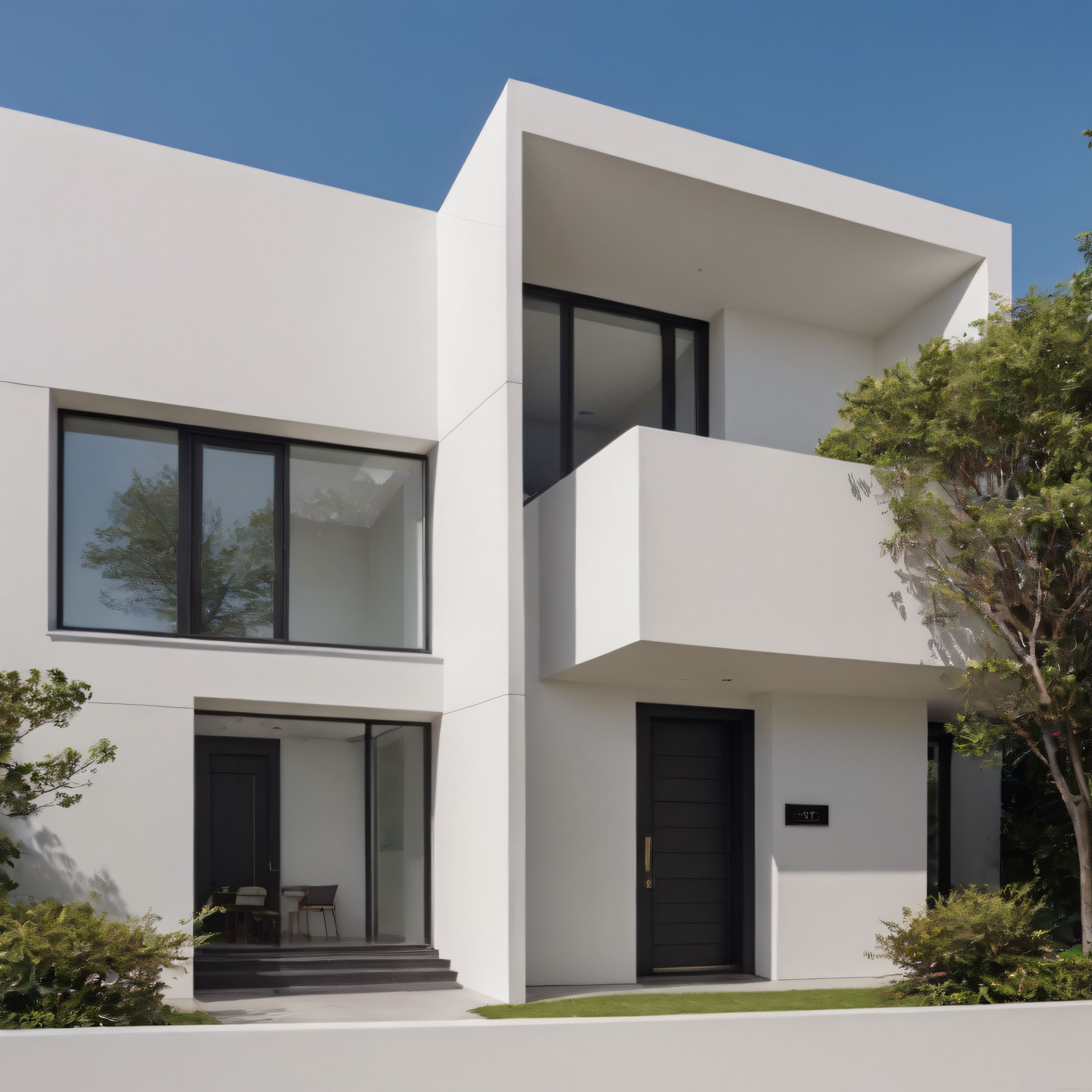 Beyaz Geometrik Formlar ve Siyah Detaylarla Öne Çıkan Modern Lüks Villa