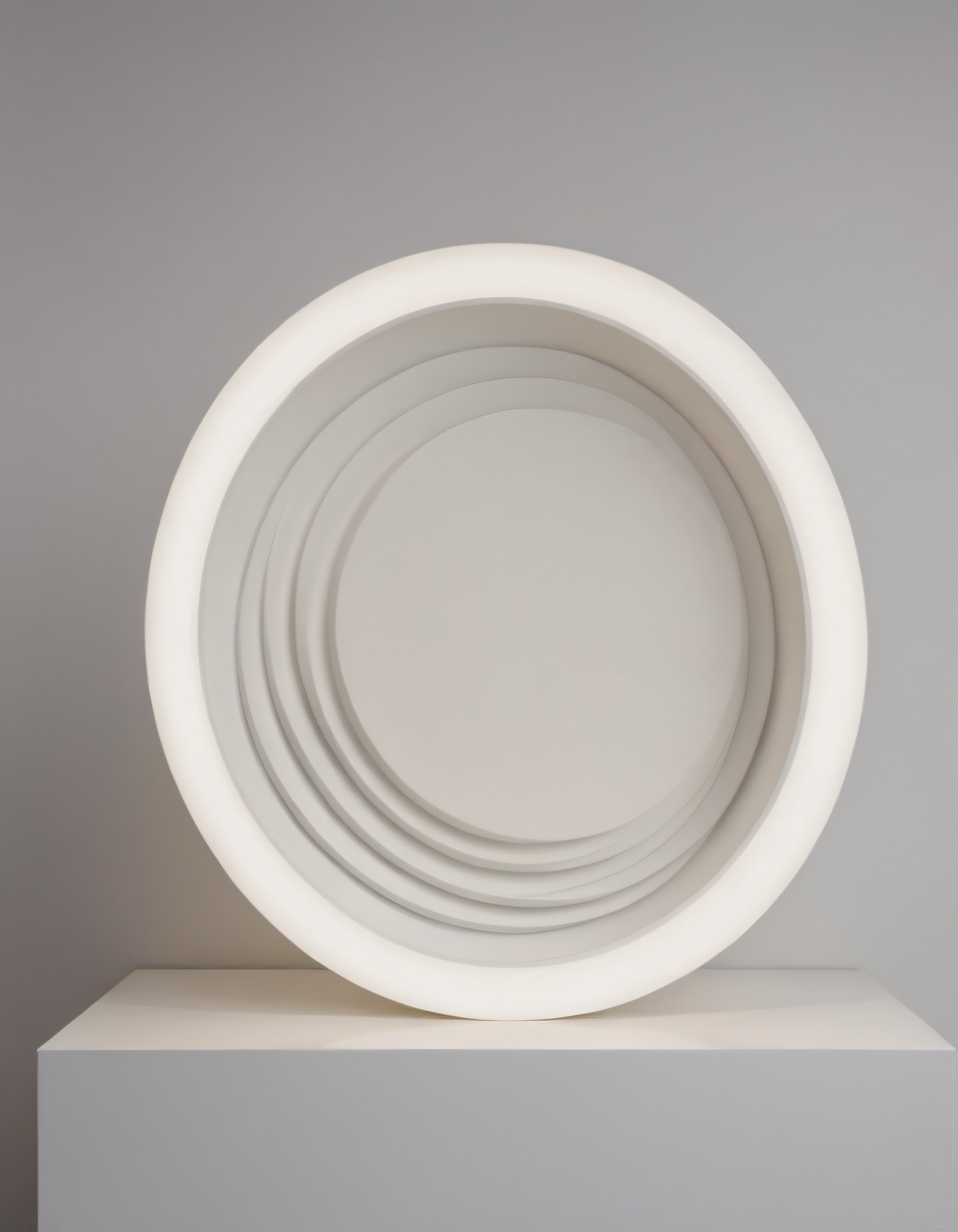 Beyaz iç içe halkalardan oluşan minimalist soyut sanat eseri ve form
