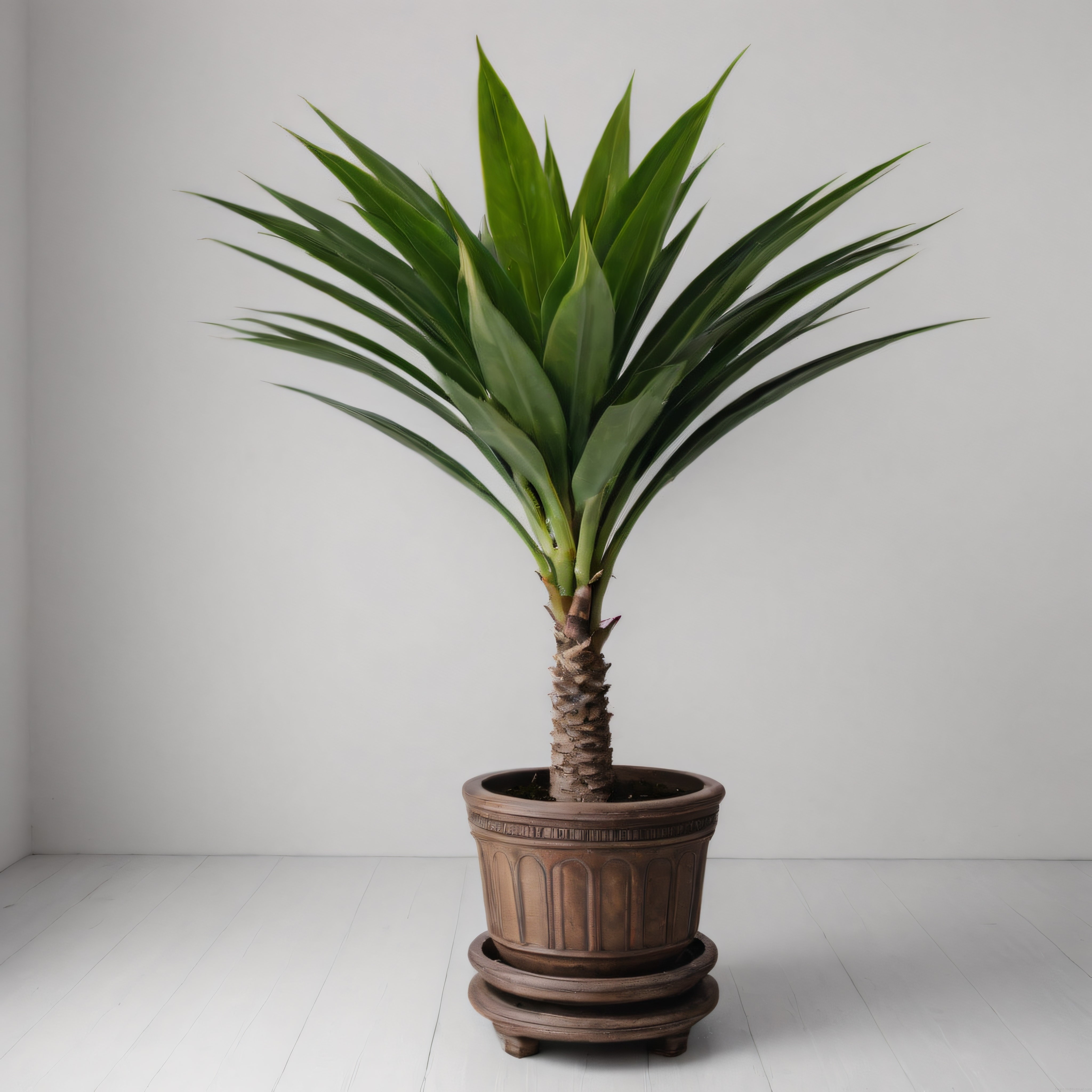 Beyaz İç Mekanda Dekoratif Saksıda Yucca Bitkisi ve Modern Minimalist Atmosfer