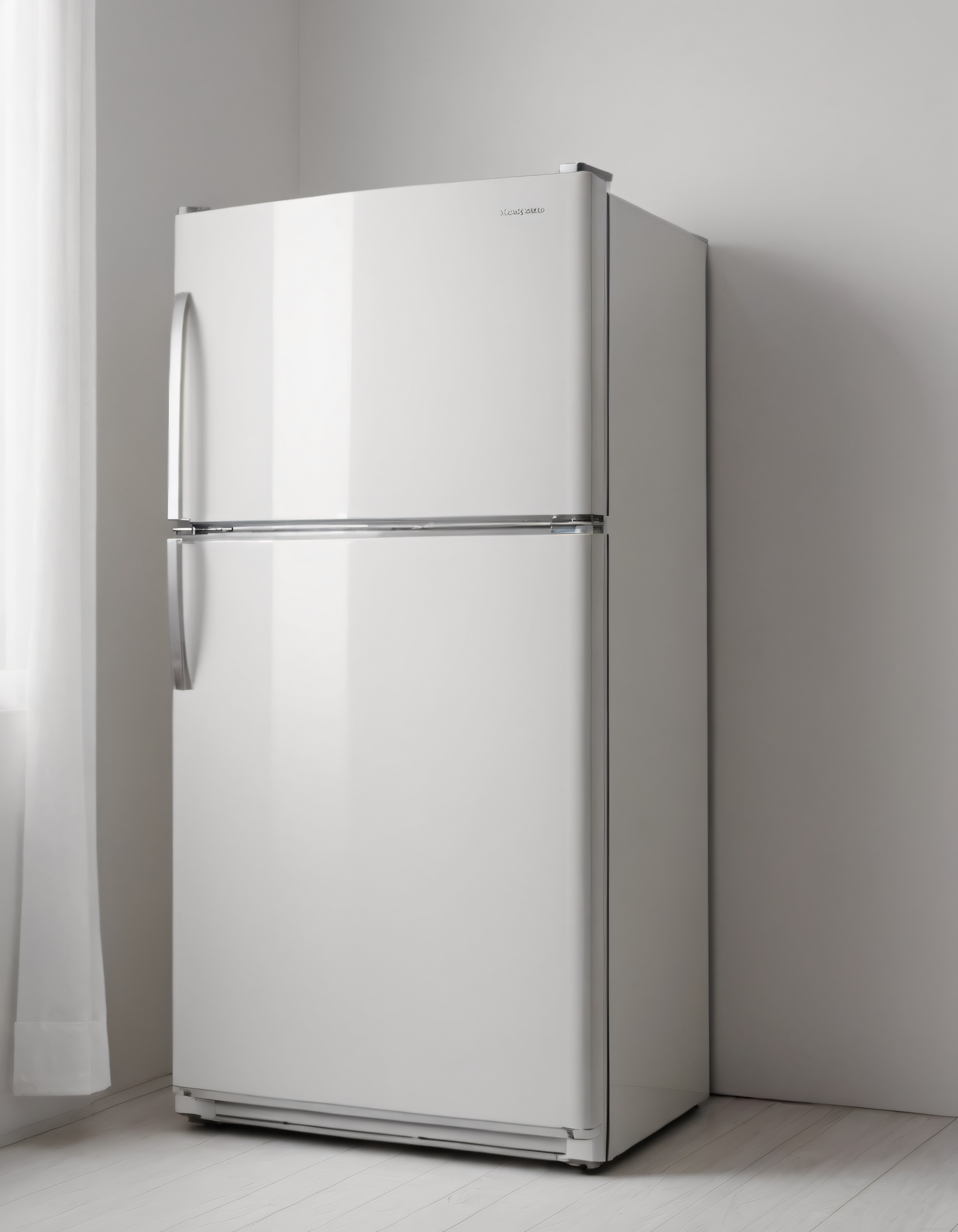 Beyaz iki kapılı buzdolabı aydınlık minimalist mutfak köşesinde duruyor