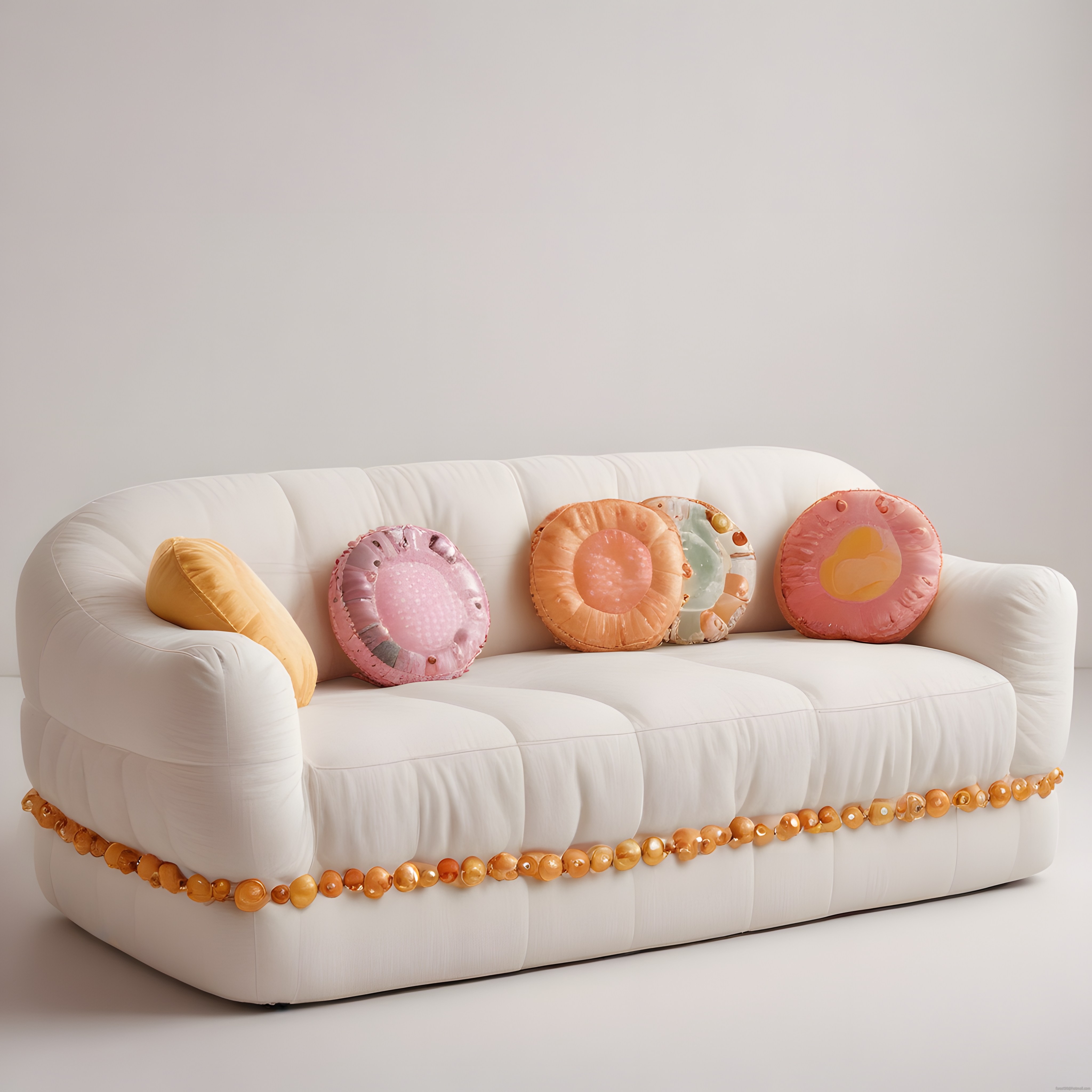 Beyaz Kabarık Kanepe ve Pastel Yastıklarla Salon Dekoru Fikri