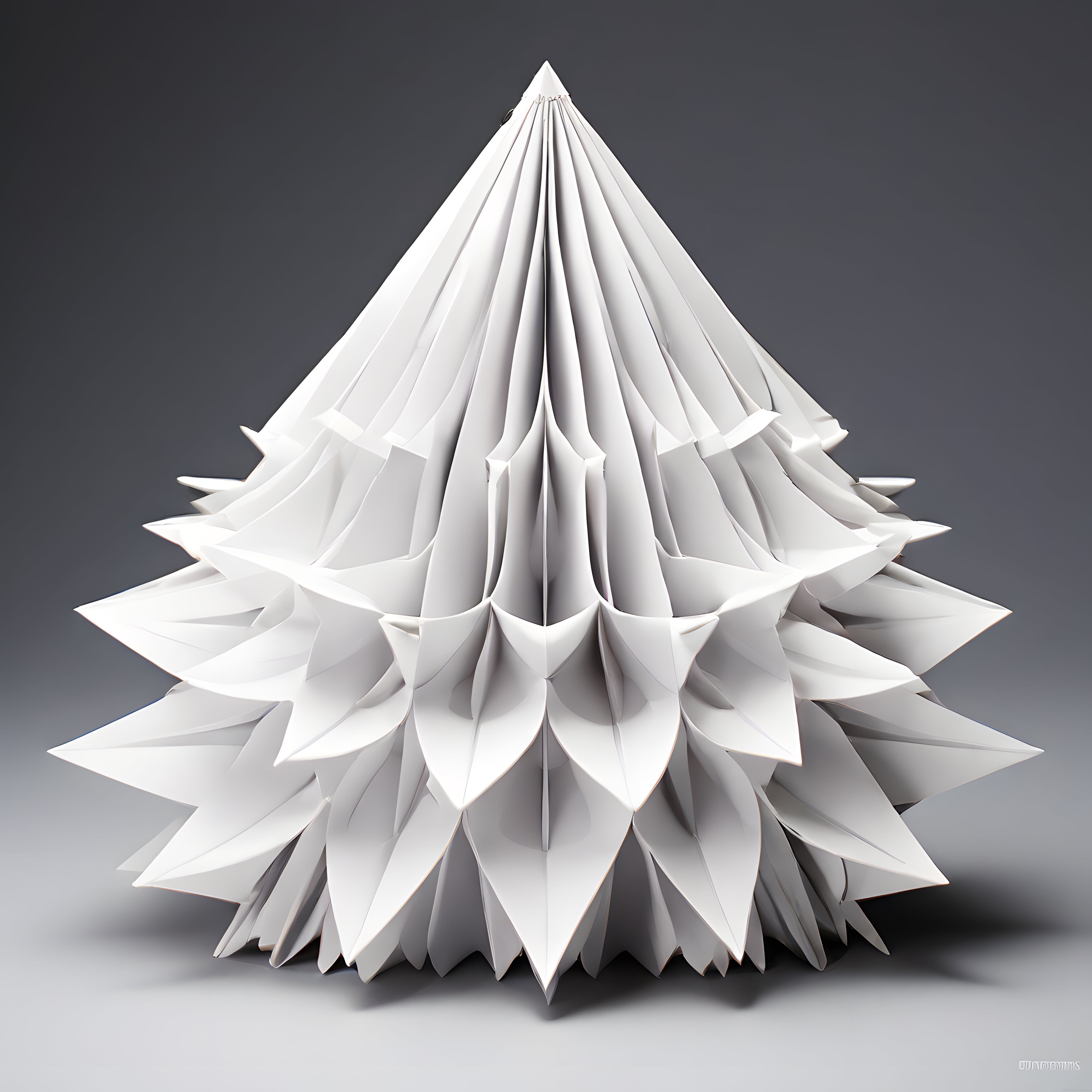 Beyaz Kağıttan Abstrakt Koni Heykeli: Origami ve Dijital Sanatın Uyumu