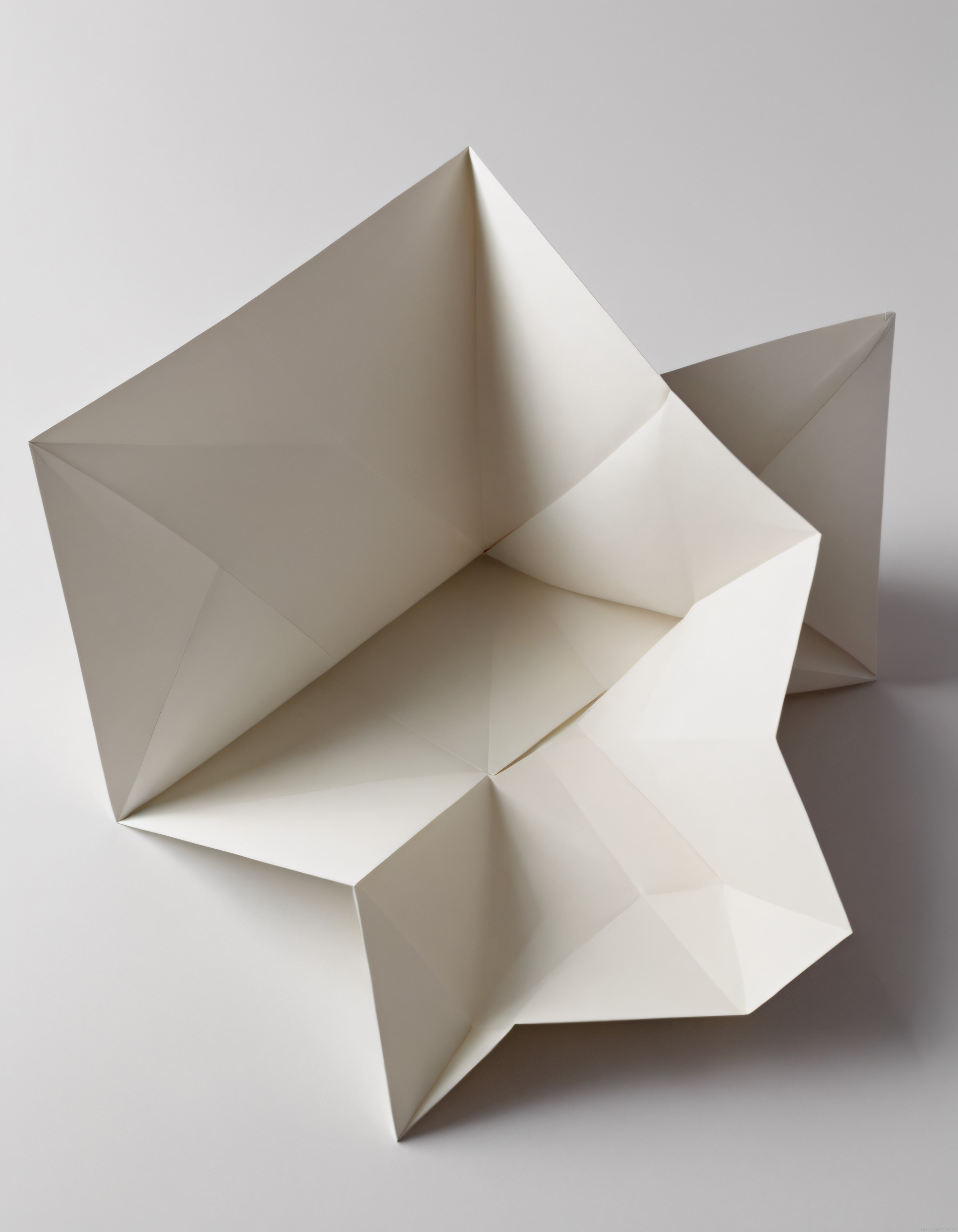 Beyaz Kağıttan Geometrik Origami Heykeli: Minimalist Sanat Çalışması