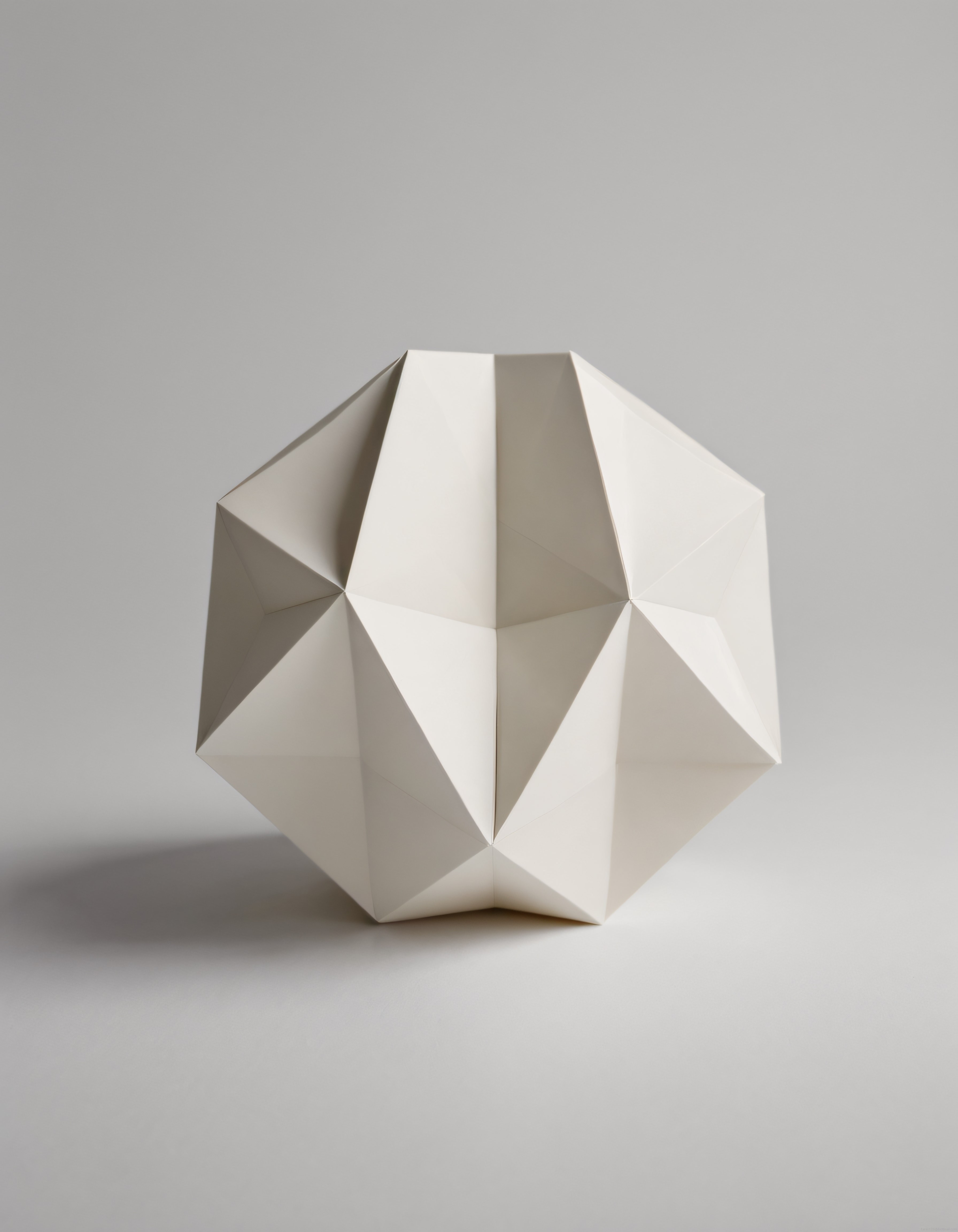 Beyaz Kağıttan Geometrik Origami Heykeli ve Minimalist Kağıt Katlama Sanatı