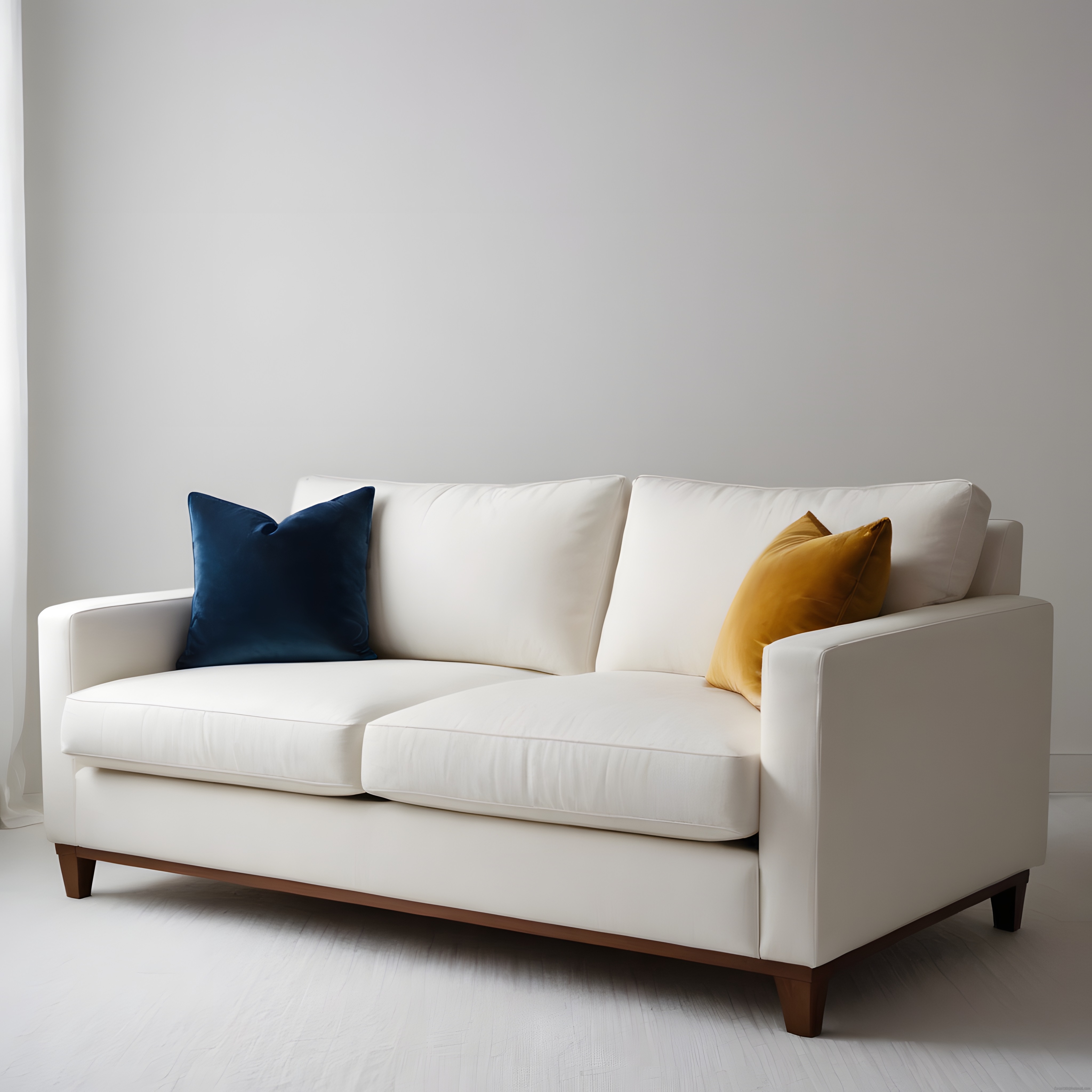 Beyaz Kanepe ve Renkli Kadife Yastıklarla Modern Minimalist Salon Dekorasyonu