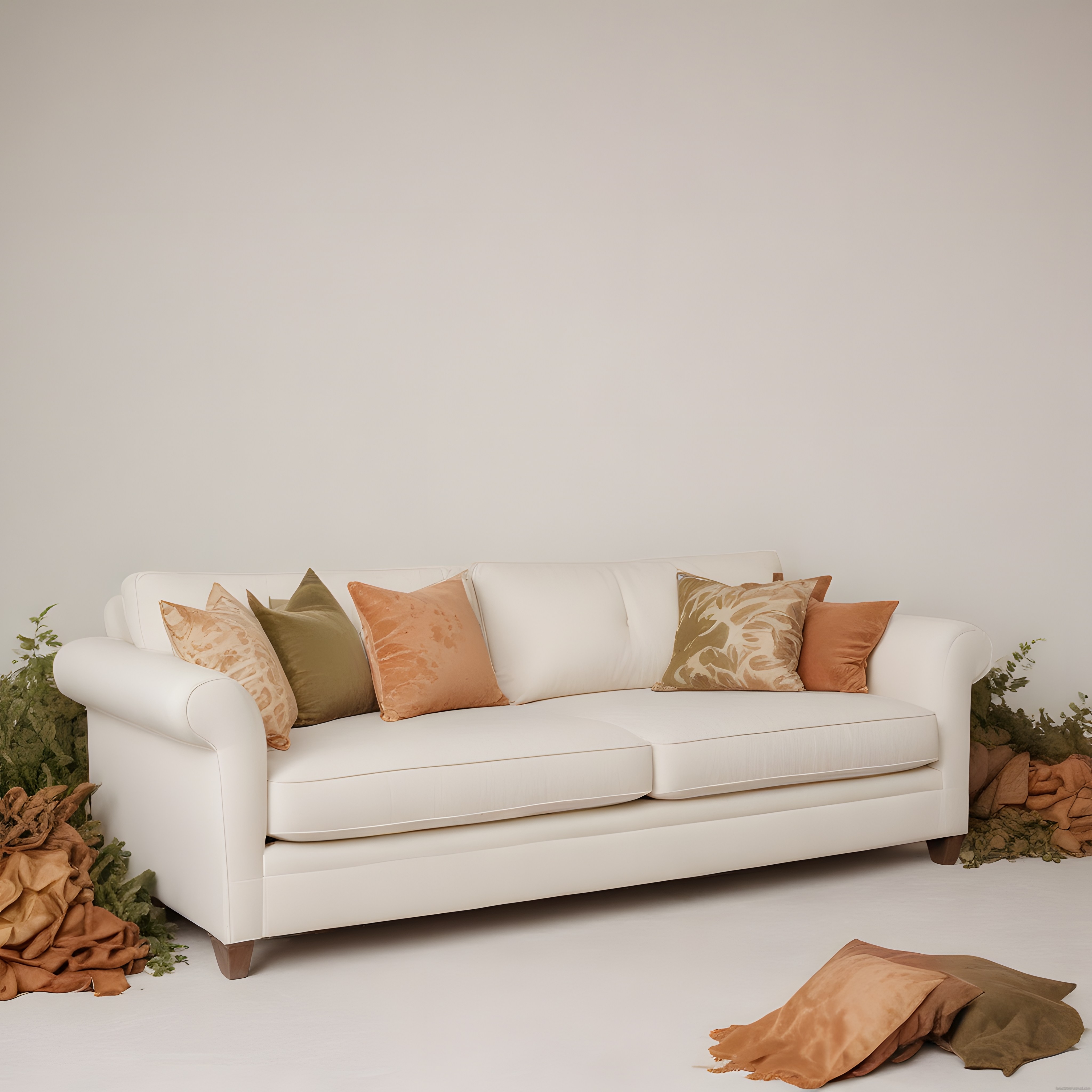 Beyaz Kanepe ve Renkli Yastıklarla Sıcak Atmosferli Minimalist Salon Dekorasyonu