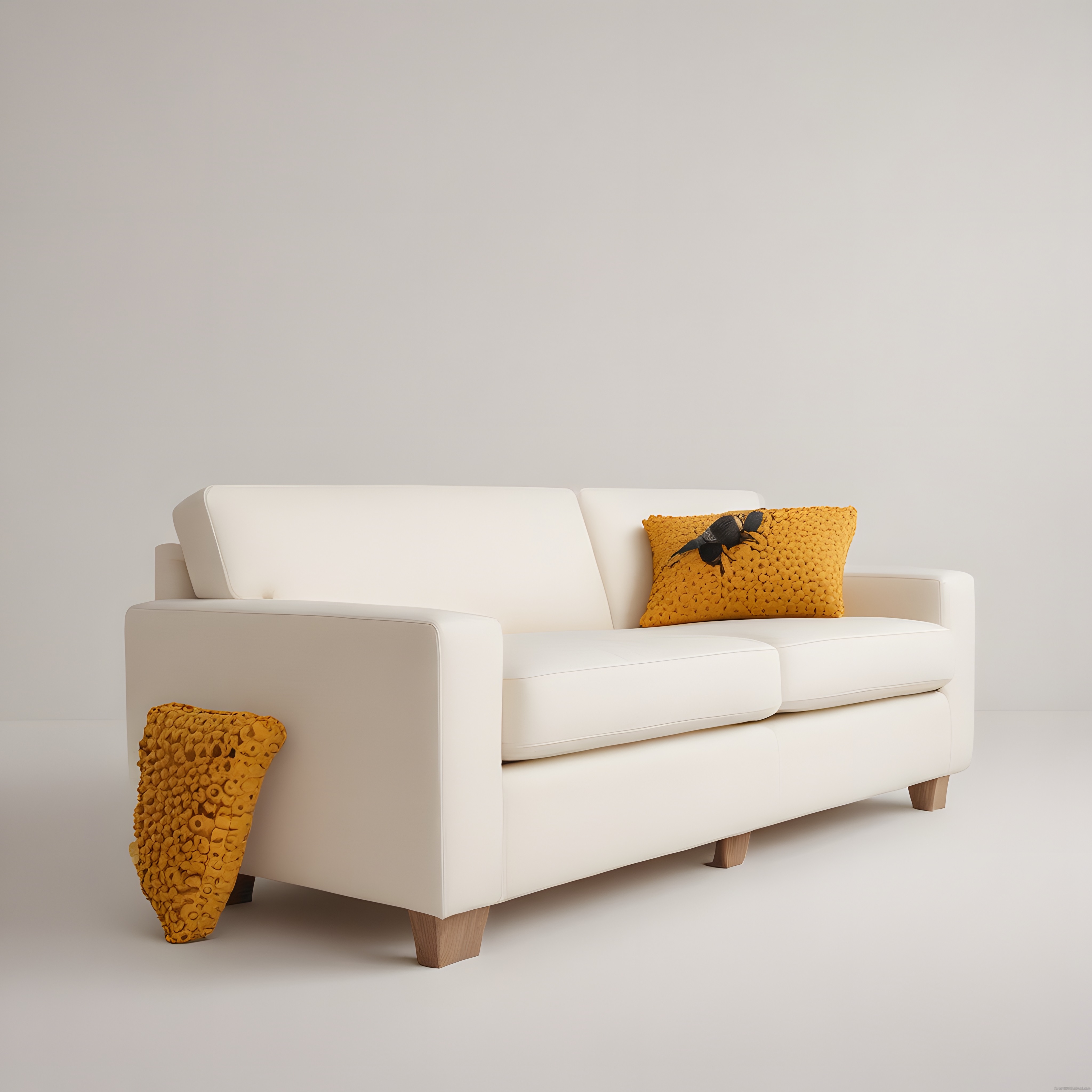 Beyaz Kanepe ve Sarı Dokulu Kırlentlerle Modern Minimalist Salon Dekorasyonu