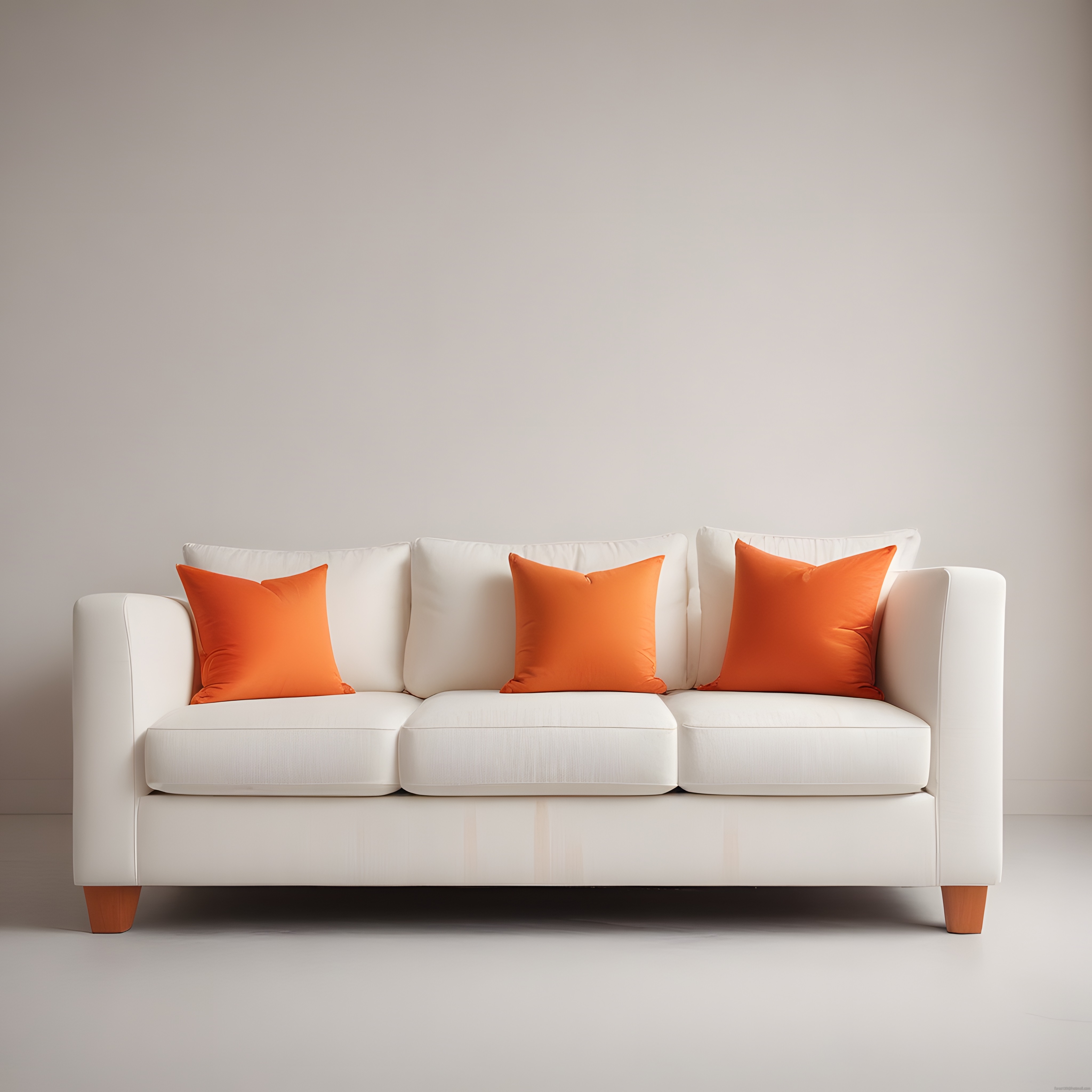 Beyaz Kanepe ve Turuncu Yastıklarla Minimalist Salon Dekorasyonu