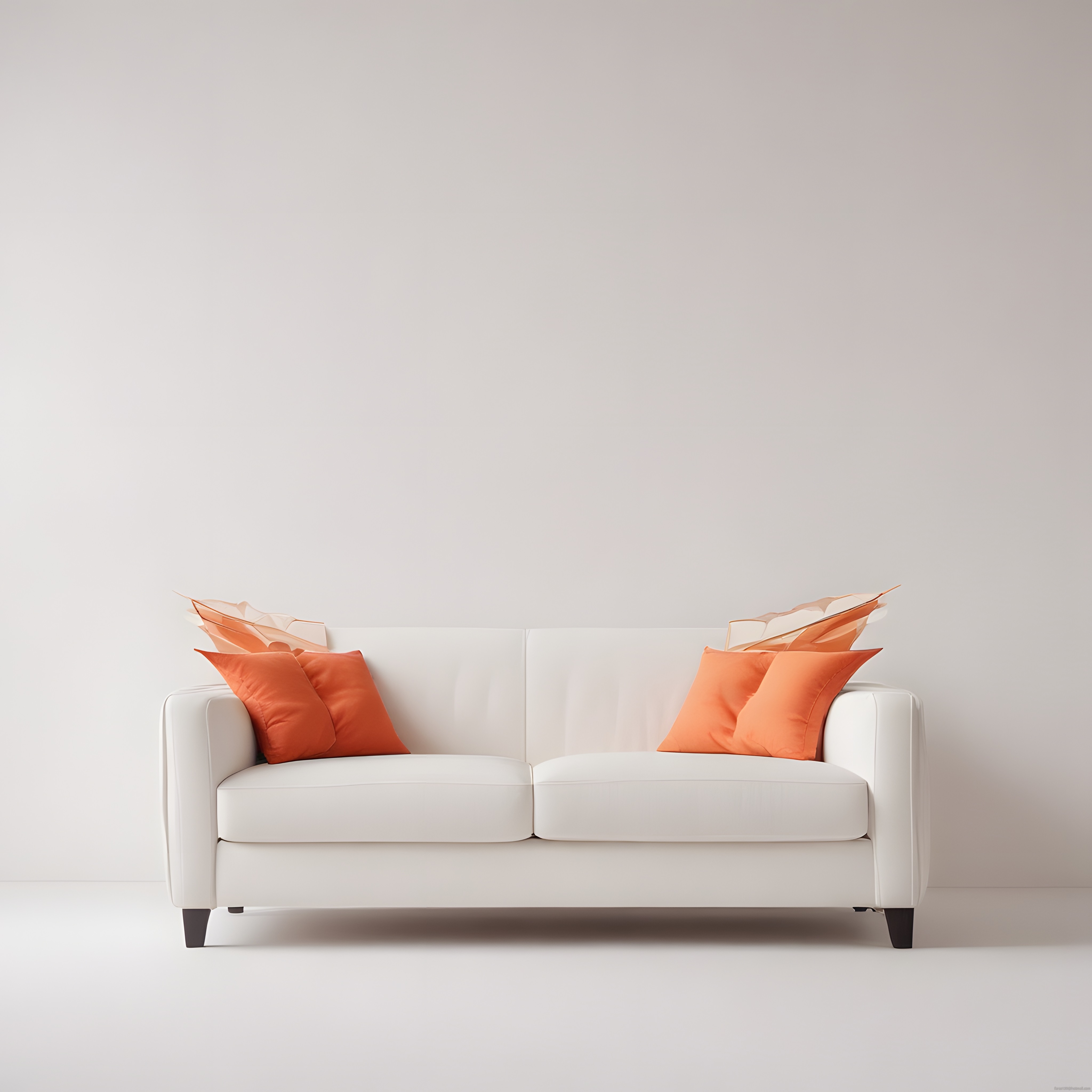 Beyaz Kanepe ve Turuncu Yastıklarla Modern Minimalist Salon Dekoru