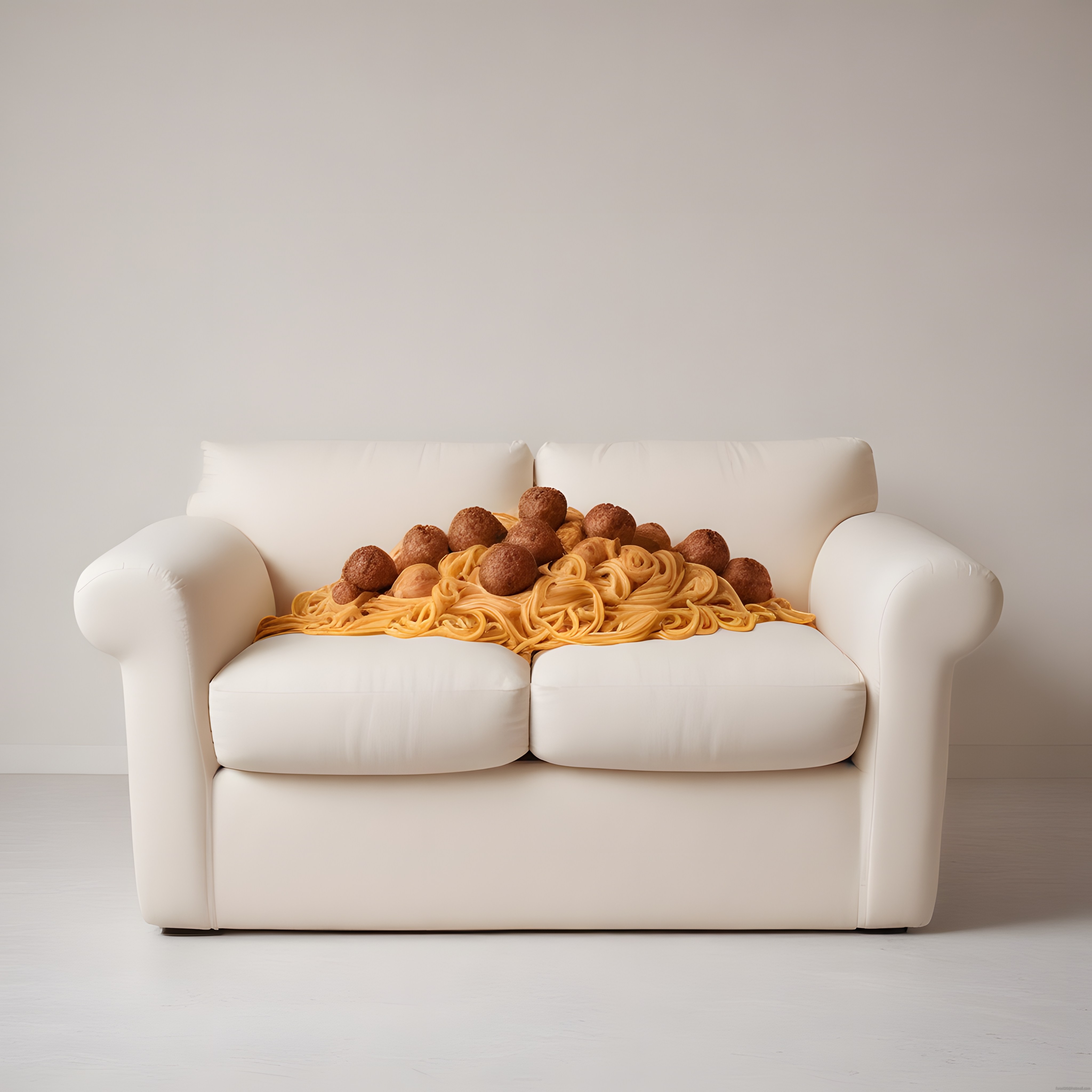 Beyaz Kanepede Spagetti ve Köfte: Minimalist Dekorasyonda Yaratıcı Sunum