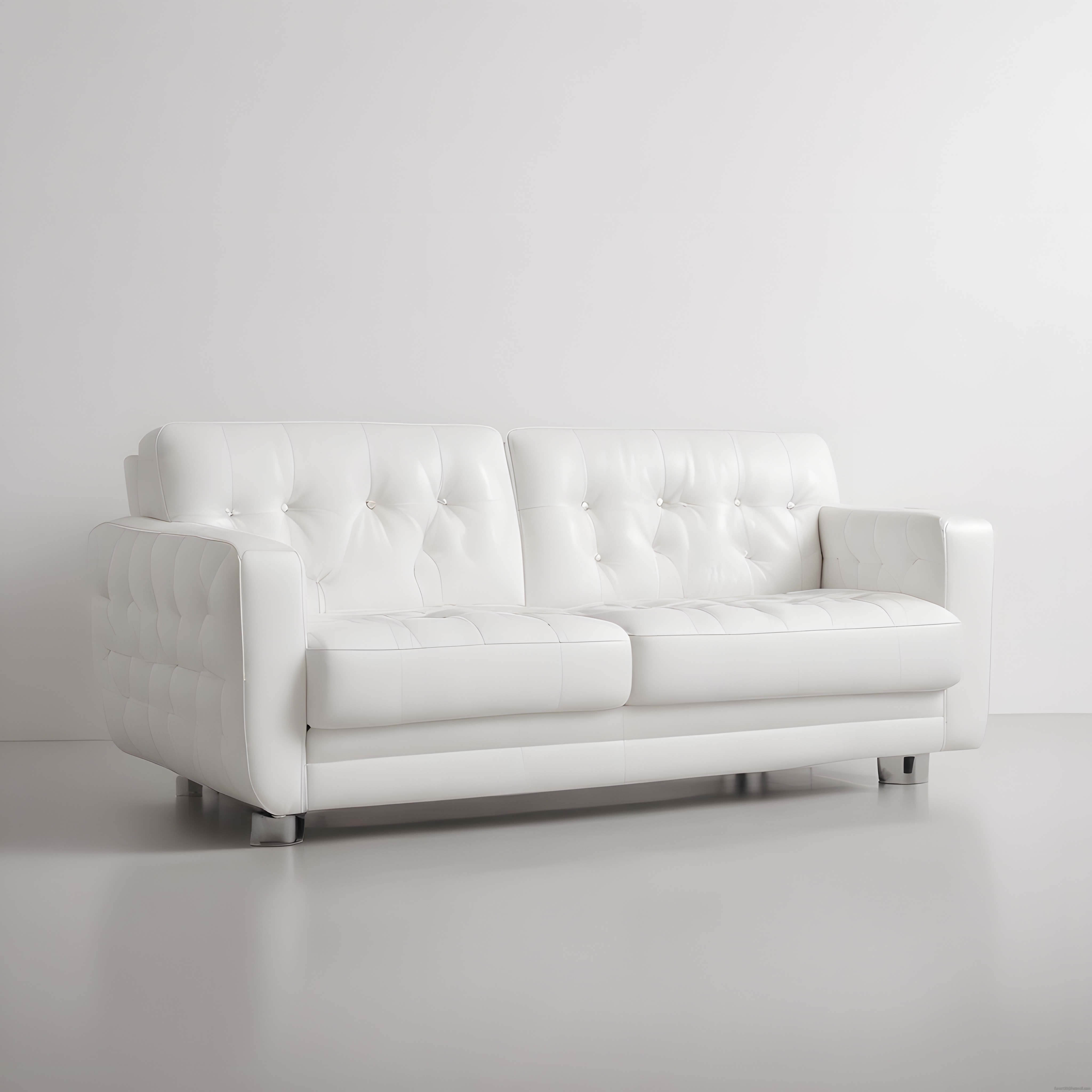 Beyaz kapitone deri kanepe ile modern ve minimalist iç mekan dekorasyonu