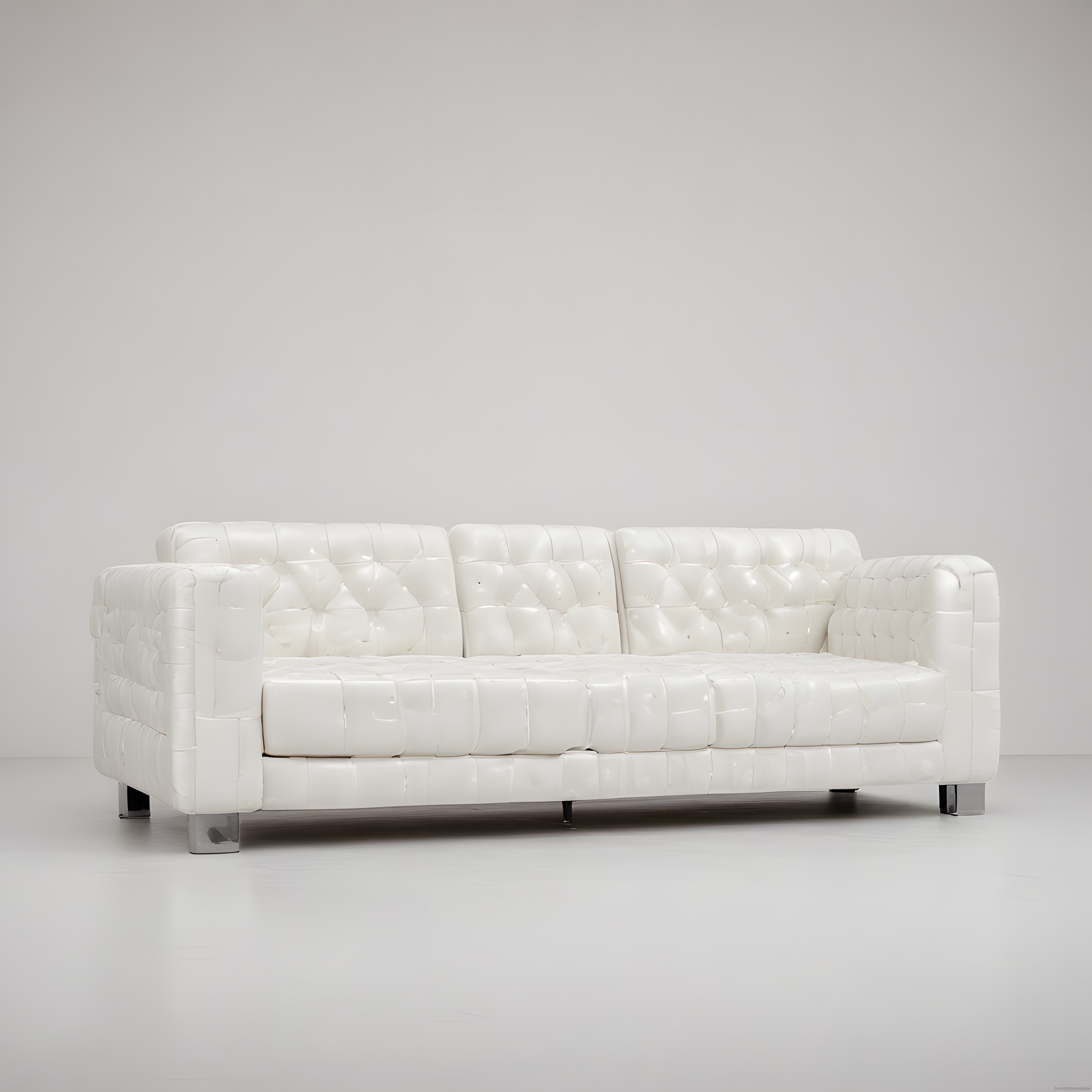 Beyaz Kapitone Deri Kanepe ile Modern ve Minimalist Salon Dekorasyonu