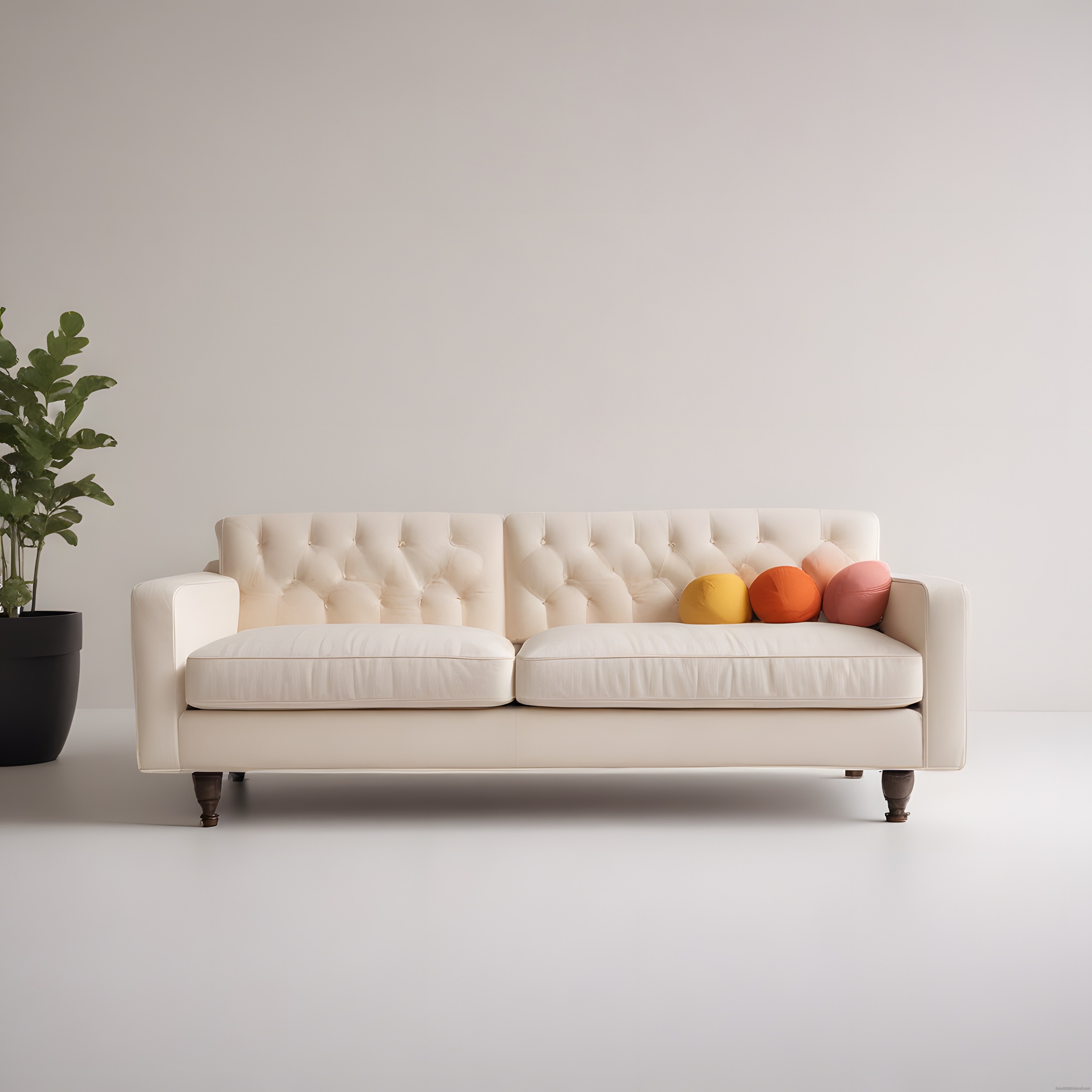 Beyaz Kapitone Koltuk ve Renkli Yastıklarla Minimal Salon Dekorasyonu
