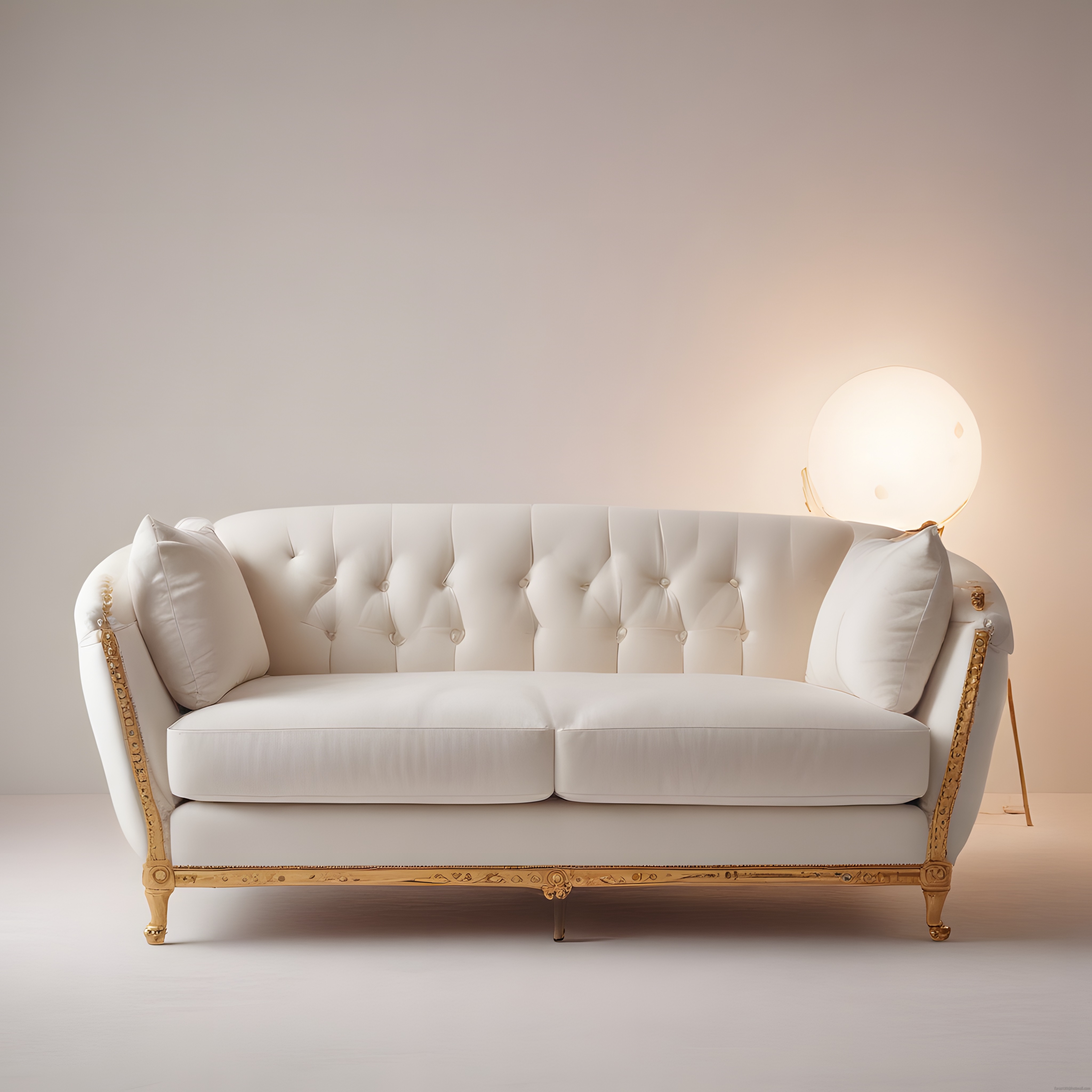 Beyaz Kapitoneli Barok Kanepe ve Altın Varak Ayrıntılarıyla Şık Salon Atmosferi