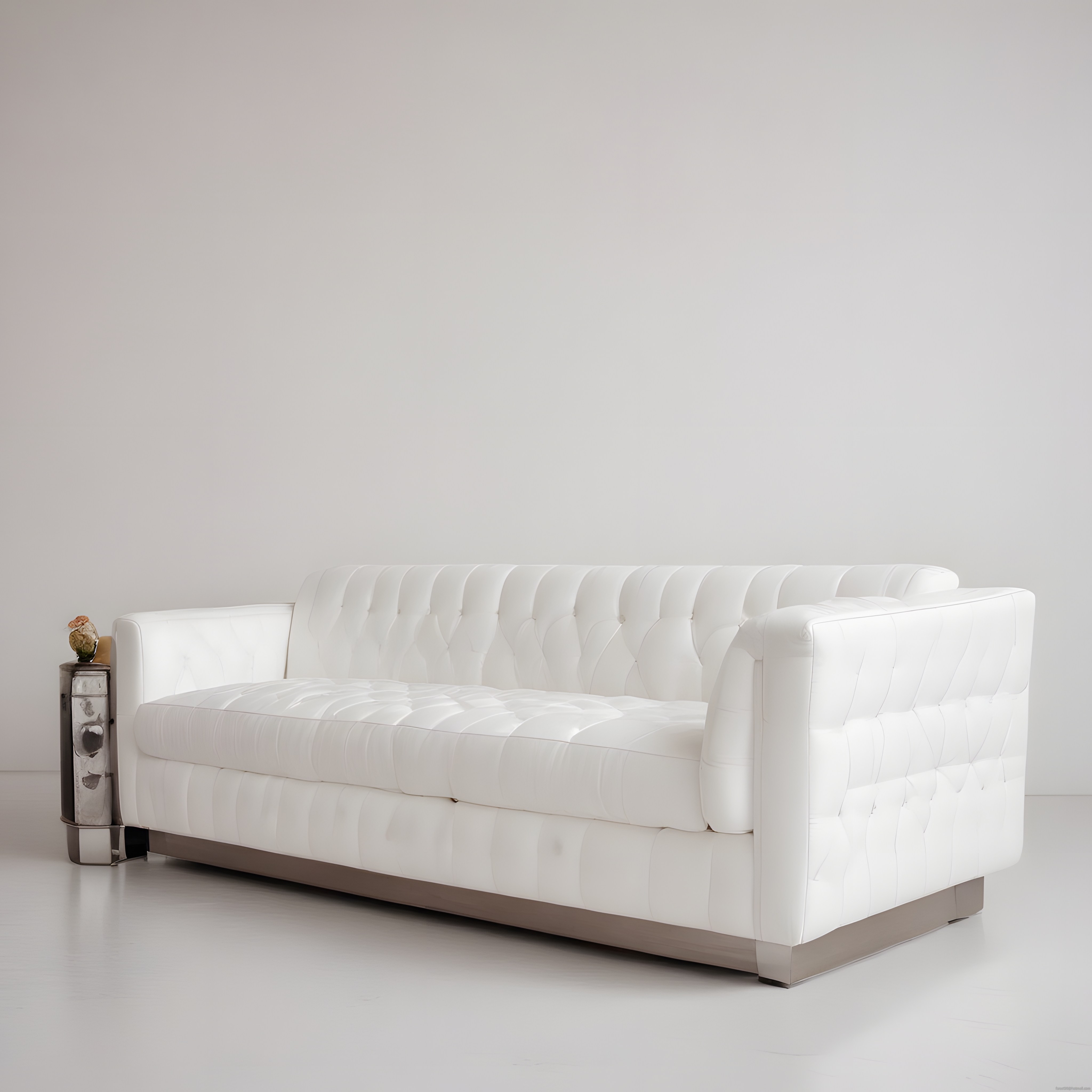Beyaz Kapitoneli Modern Deri Kanepe ile Minimalist Salon Dekorasyonu