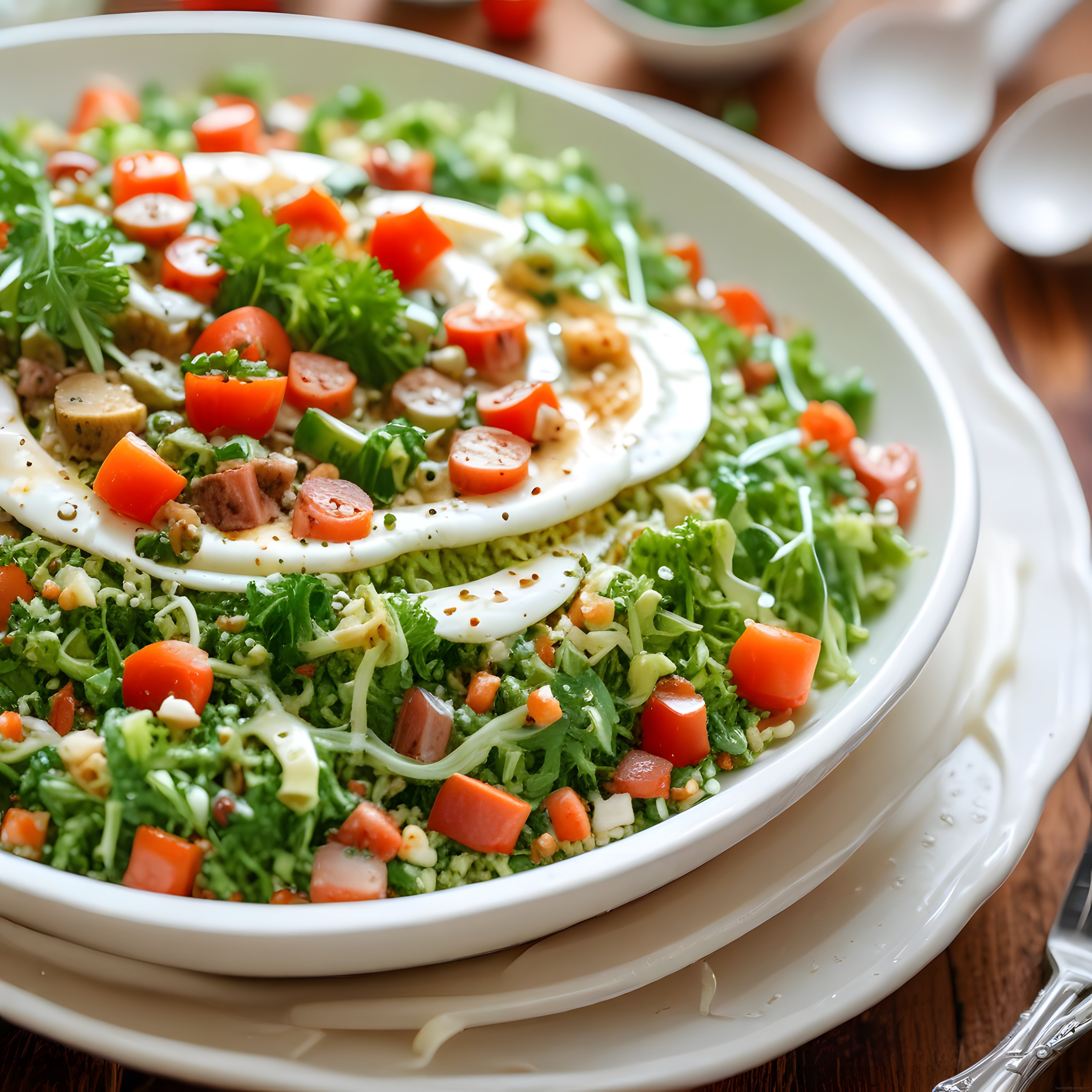 Beyaz Kapta Renkli Sebzeler ve Yumurtayla Hazırlanan Taze Salata Kasesi