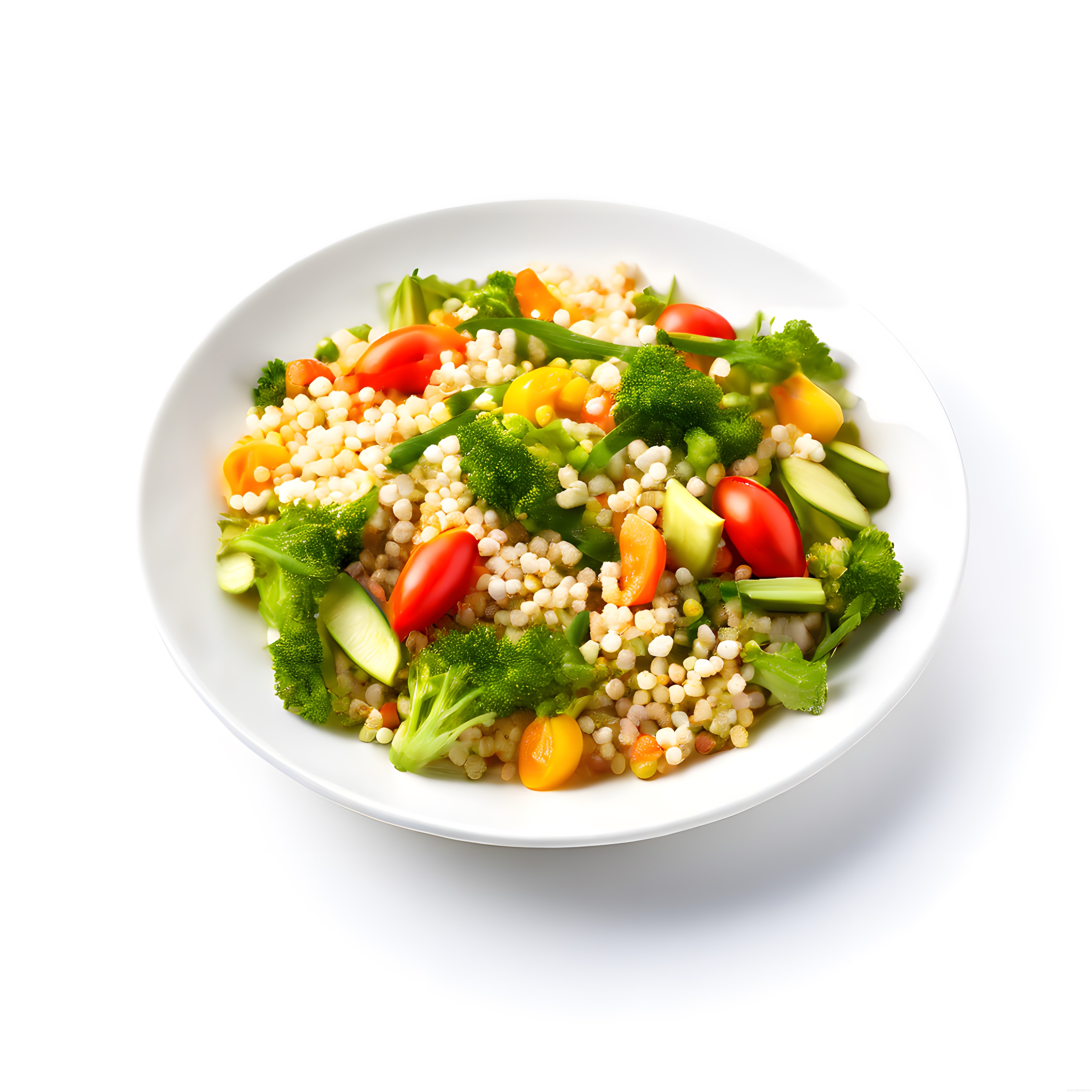 Beyaz Kapta Renkli Sebzeli ve Tahıllı Sağlıklı Salata Sunumu