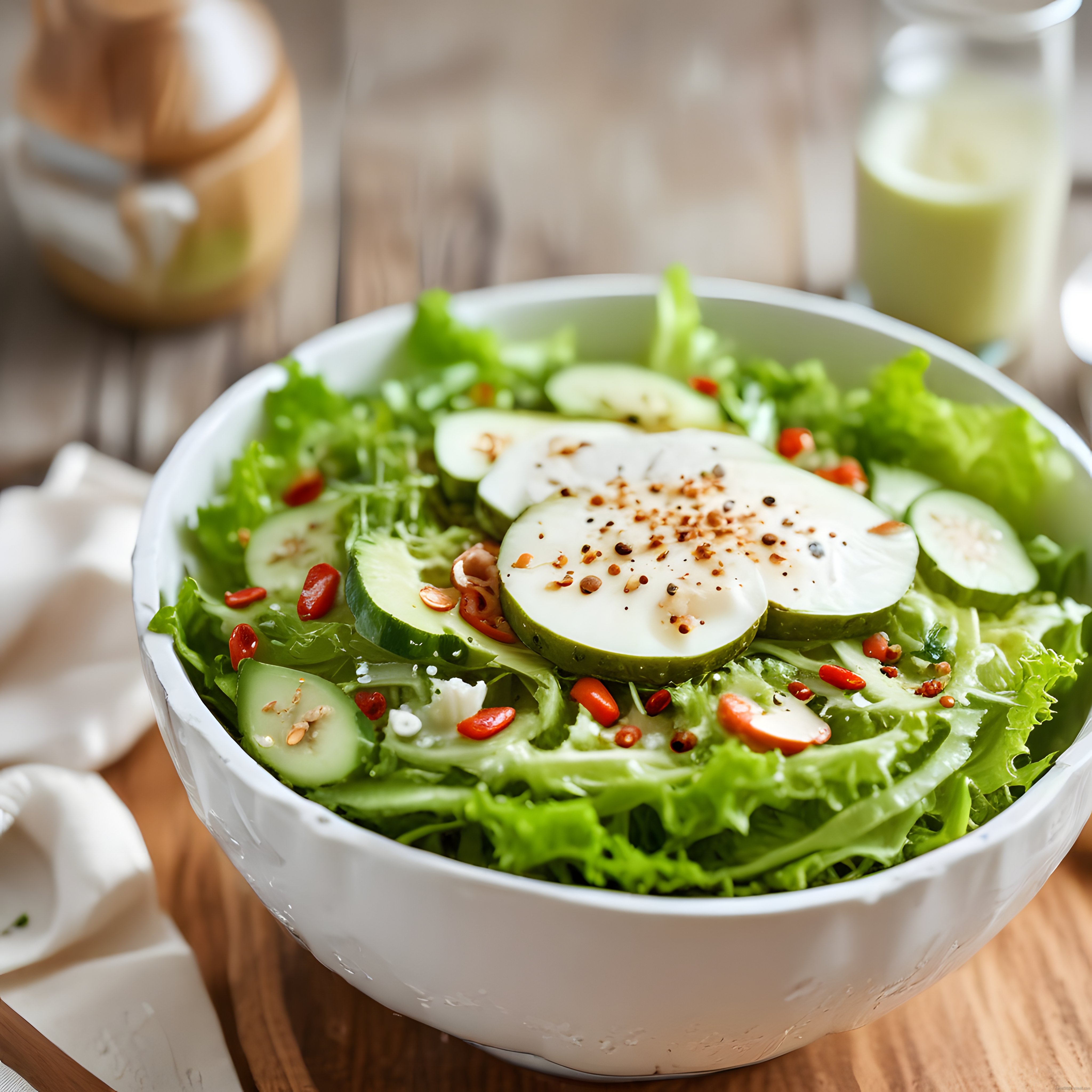 Beyaz Kapta Taze Yeşil Salata Sunumu: Sağlıklı ve Lezzetli Beslenme